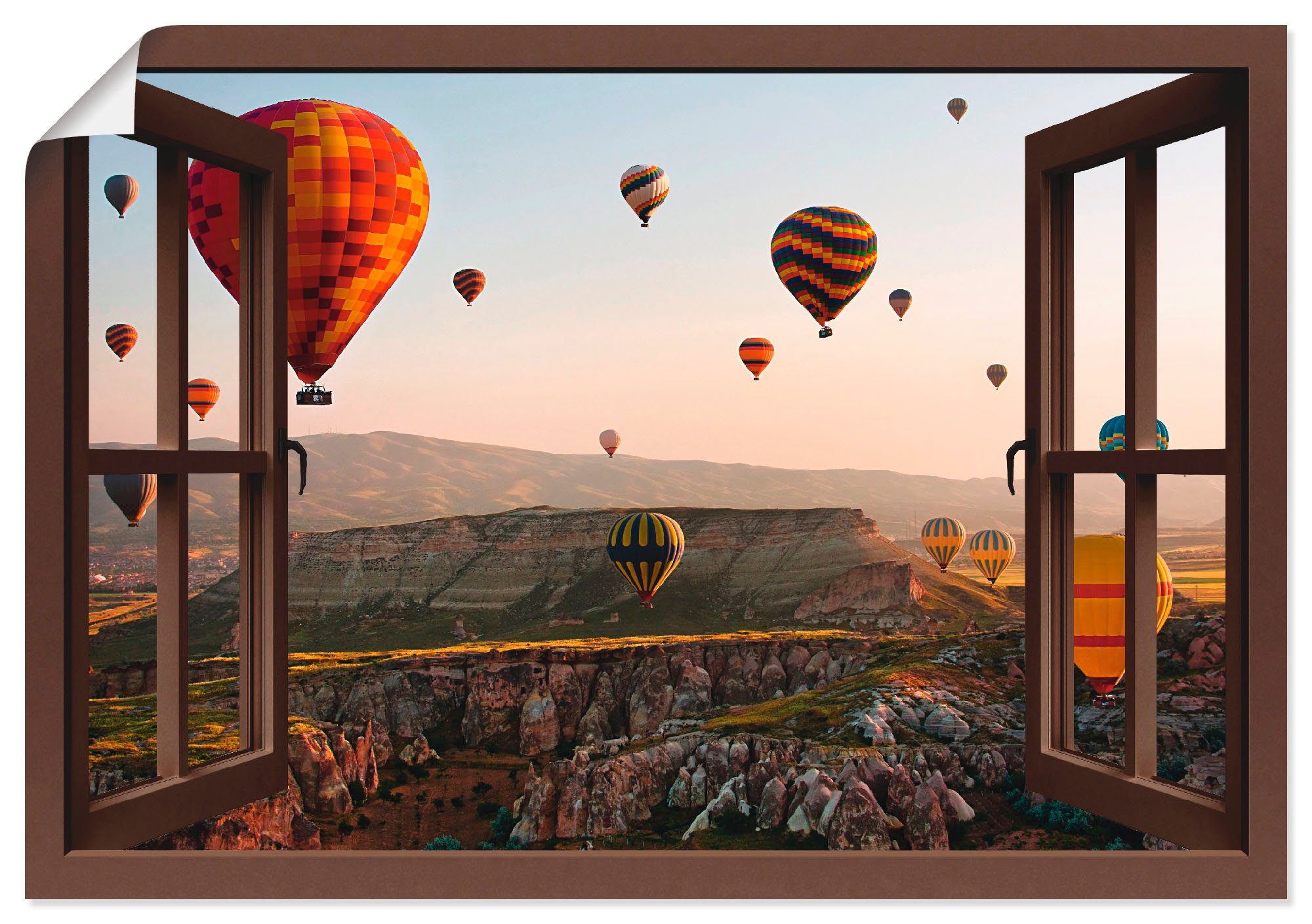 Größen Fensterblick Artland Poster Ballonfahrt, oder Ballonfahren als in Alubild, Wandbild Wandaufkleber Kappadokien St), versch. Leinwandbild, (1
