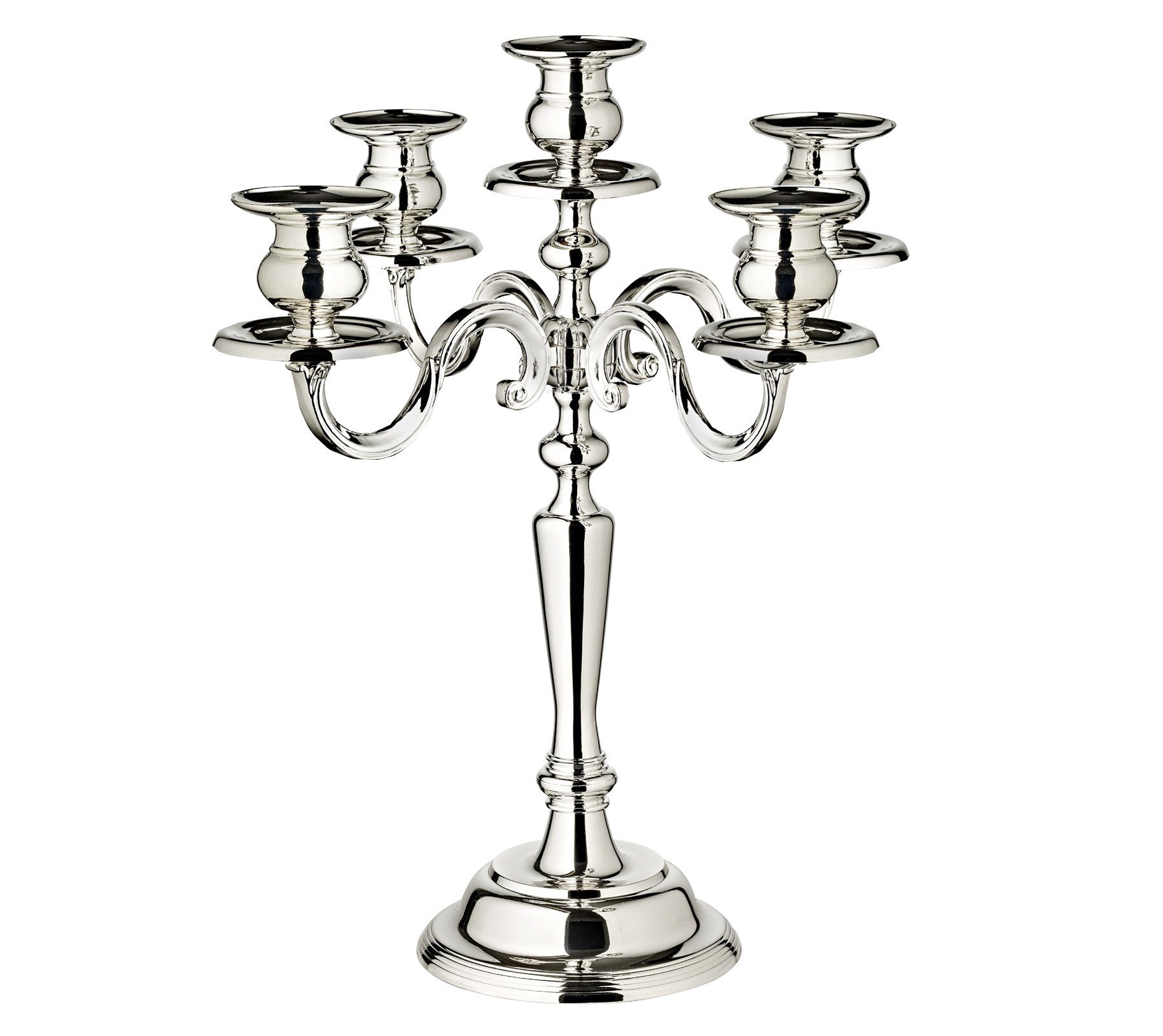 EDZARD Kerzenleuchter Regina, Kerzenständer mit Silber-Optik, Kerzenhalter 5-Flammig für Stabkerzen, versilbert und anlaufgeschützt, Höhe 37 cm