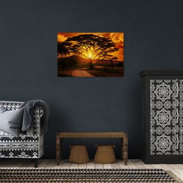 wandmotiv24 Leinwandbild Afrika Sonnenuntergang, Landschaft (1 St), Wandbild, Wanddeko, Leinwandbilder in versch. Größen