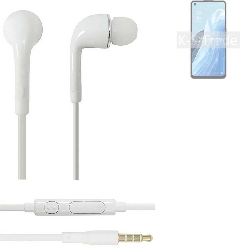 K-S-Trade für Oppo Reno7 A 5G In-Ear-Kopfhörer (Kopfhörer Headset mit Mikrofon u Lautstärkeregler weiß 3,5mm) | In-Ear-Kopfhörer