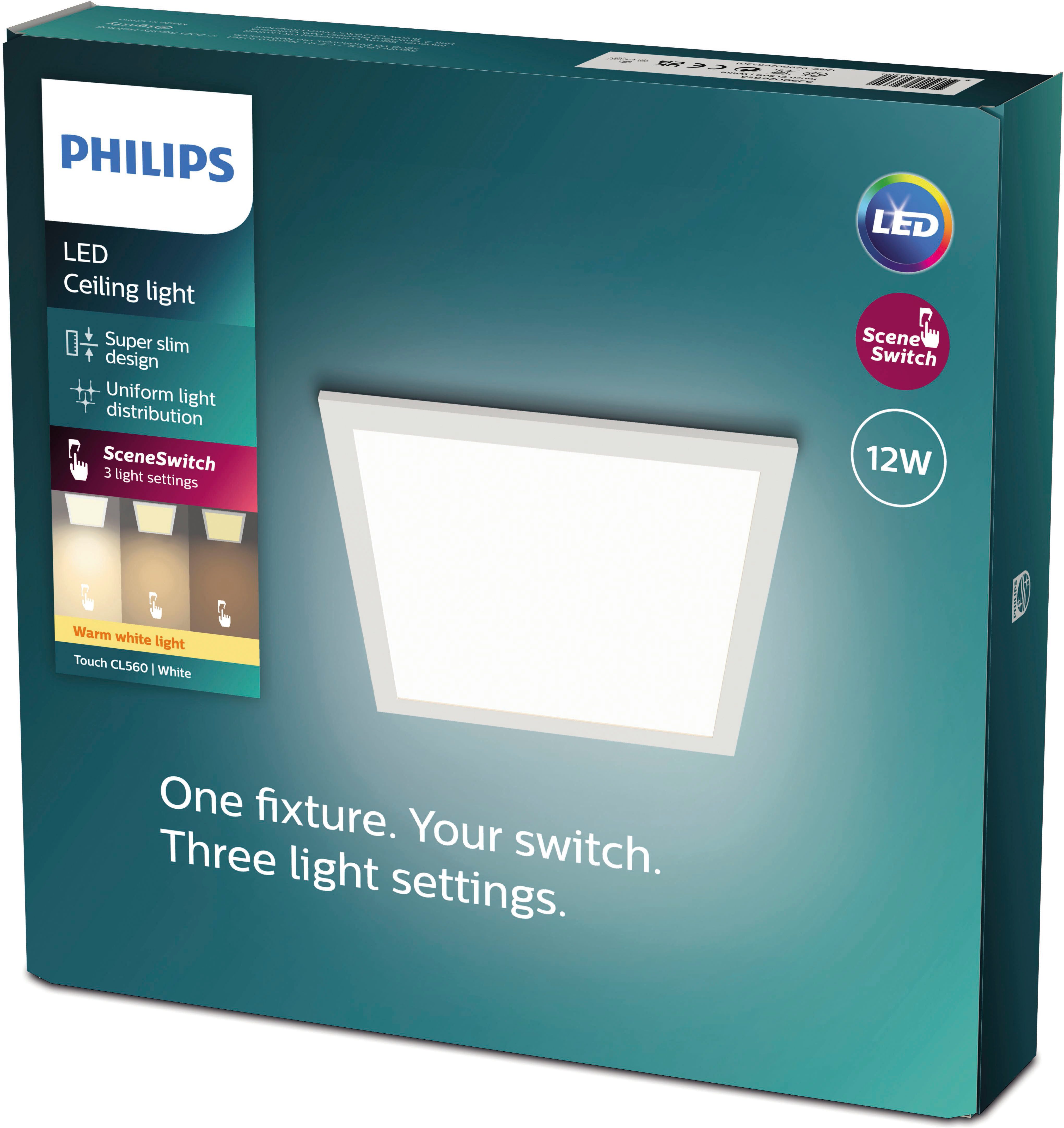 Philips LED Deckenleuchte Touch SceneSwitch quadratisch 12W 2700K weiß, LED fest integriert, Warmweiß