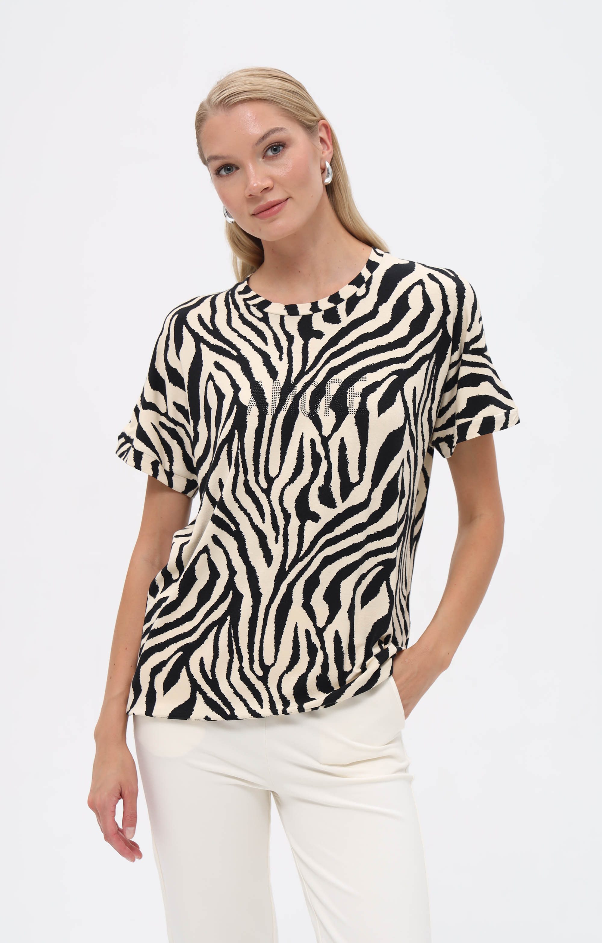 Passioni T-Shirt mit Zebra-Print und Strasssteinen günstig online kaufen