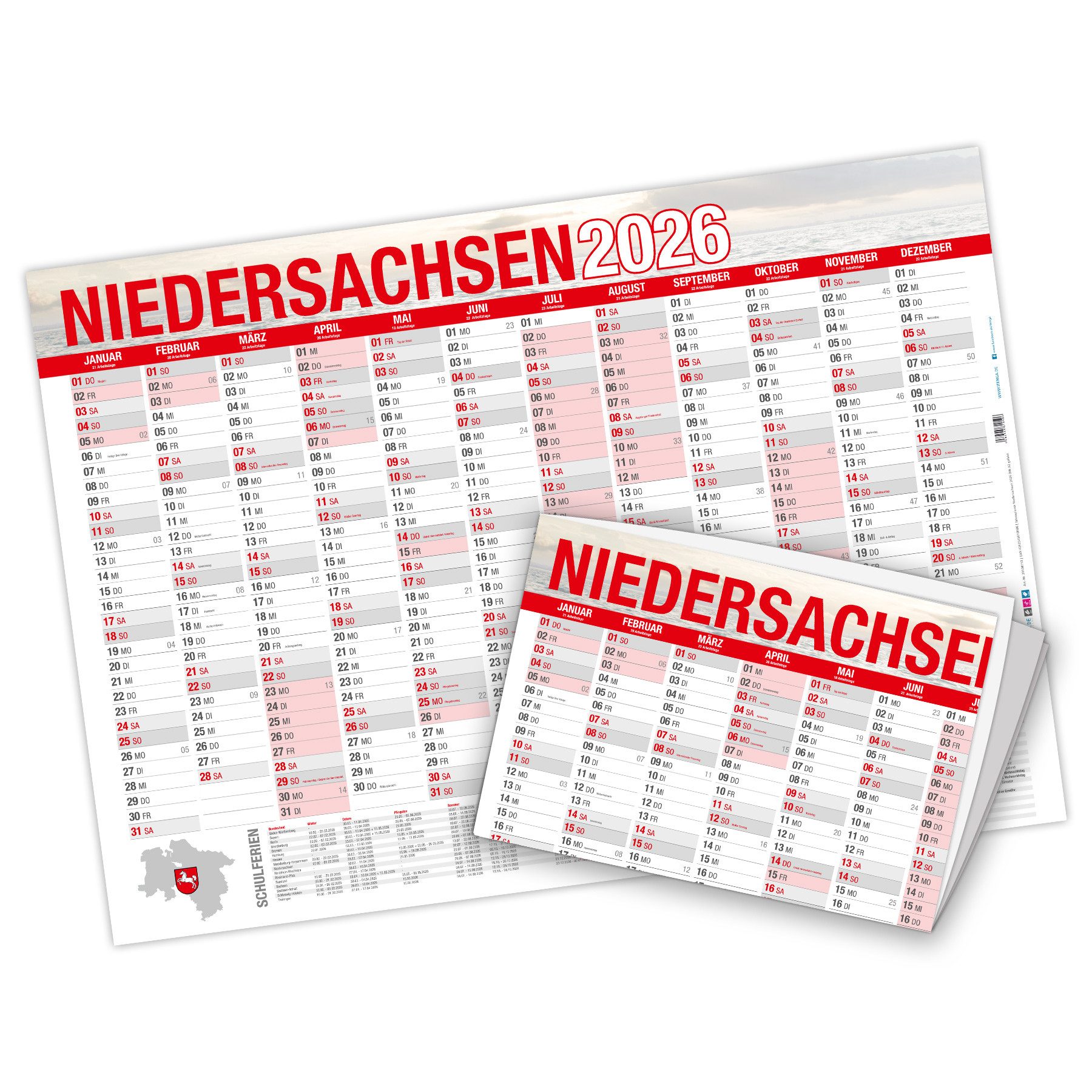 Wandkalender itenga Jahresplaner Niedersachsen 2026 Wandkalender DIN A2 (59,4 x 42