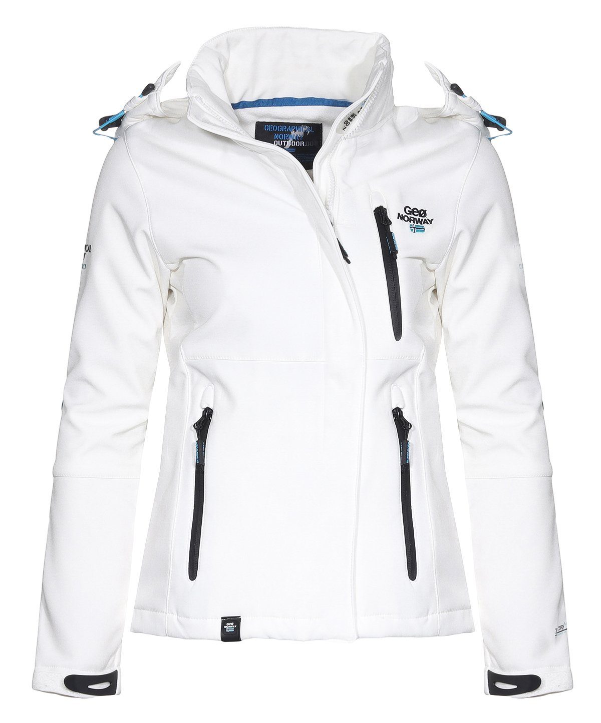 Geographical Norway Softshelljacke Geographical Norway leyoley by abnehmbarer Softshelljacke mit Wetterschutz G-Tara Weiss Damen Stehkragen, Kapuze