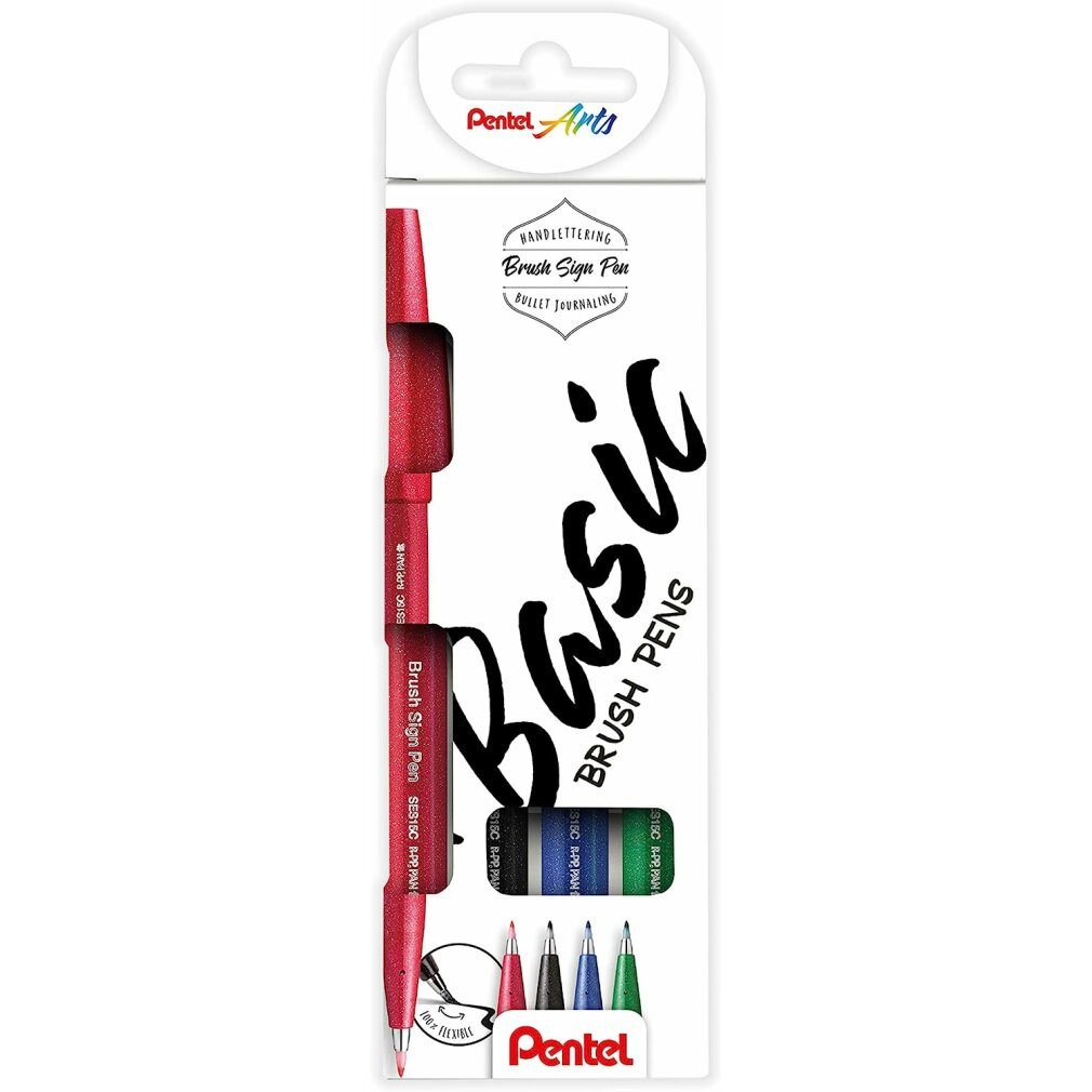 PENTEL Ручки Fasermaler-Pinselmaler Sign Pen Brush Set: schwarz-rot-blau grün