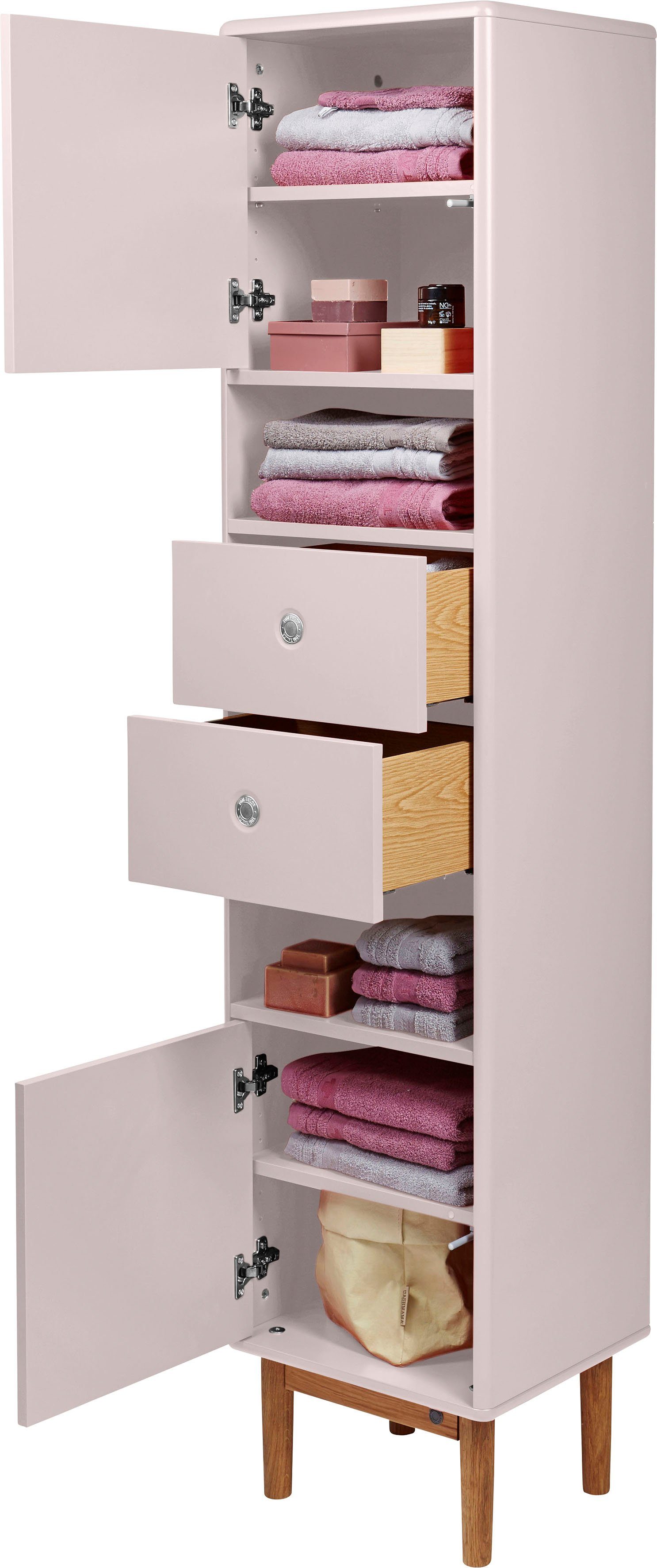 TOM TAILOR HOME Eiche, Push-to-Open,Füße & COLOR Türen Hochschrank cm 2 2 mit rose BATH mit Breite 40 Schubladen