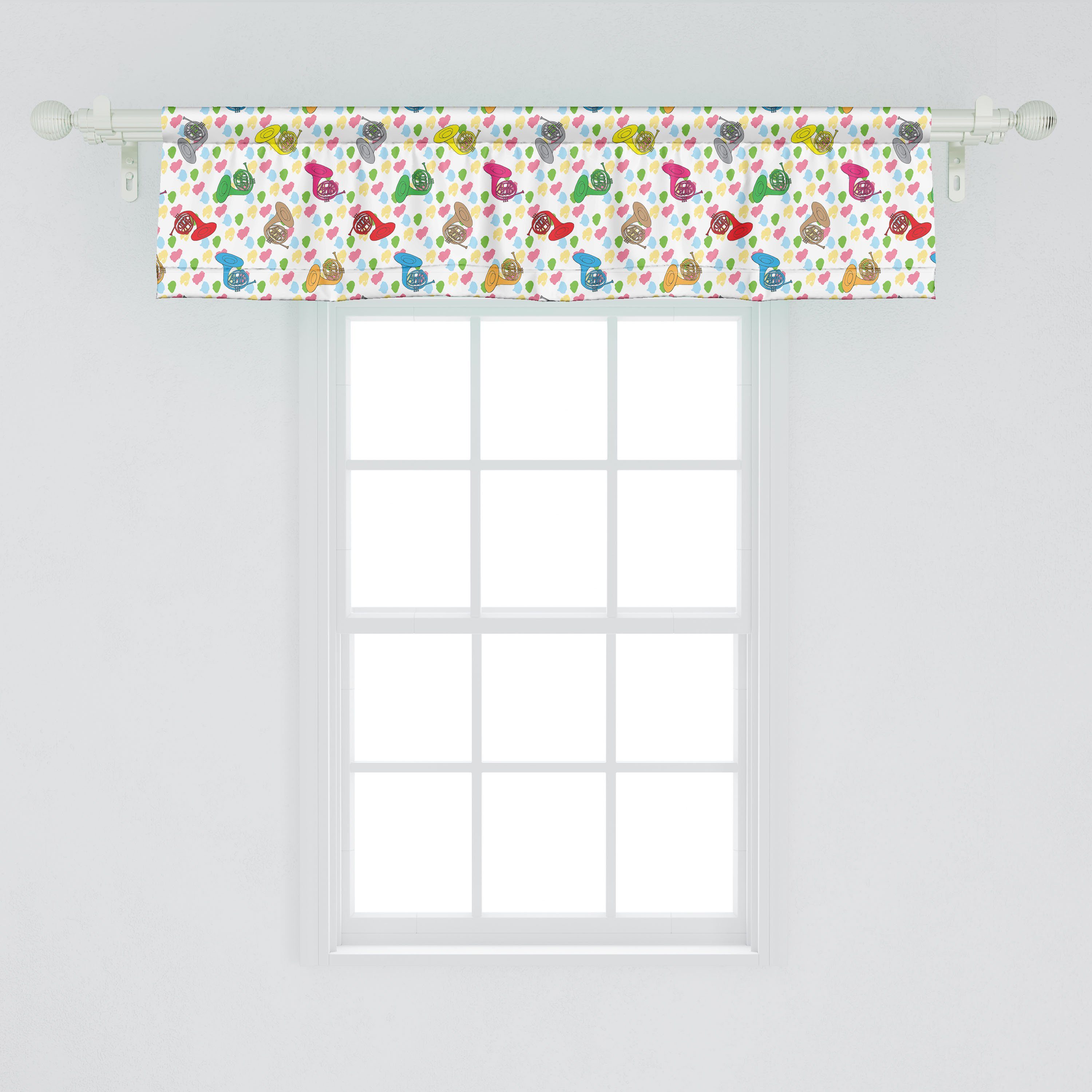 Scheibengardine Vorhang Volant für Blots Microfaser, Küche Schlafzimmer Abakuhaus, Dekor mit Stangentasche, Farbe Bunt Instrumente