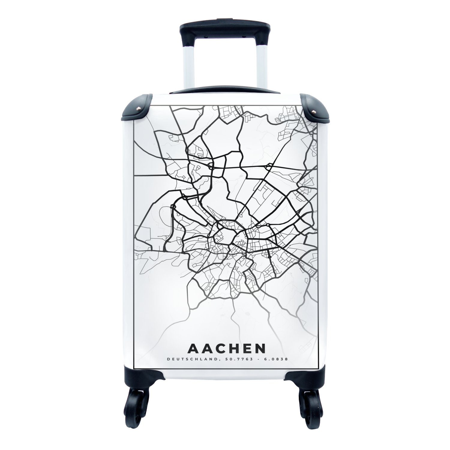 MuchoWow Handgepäckkoffer Aachen - Karte - Stadtplan - Karte, 4 Rollen, Reisetasche mit rollen, Handgepäck für Ferien, Trolley, Reisekoffer
