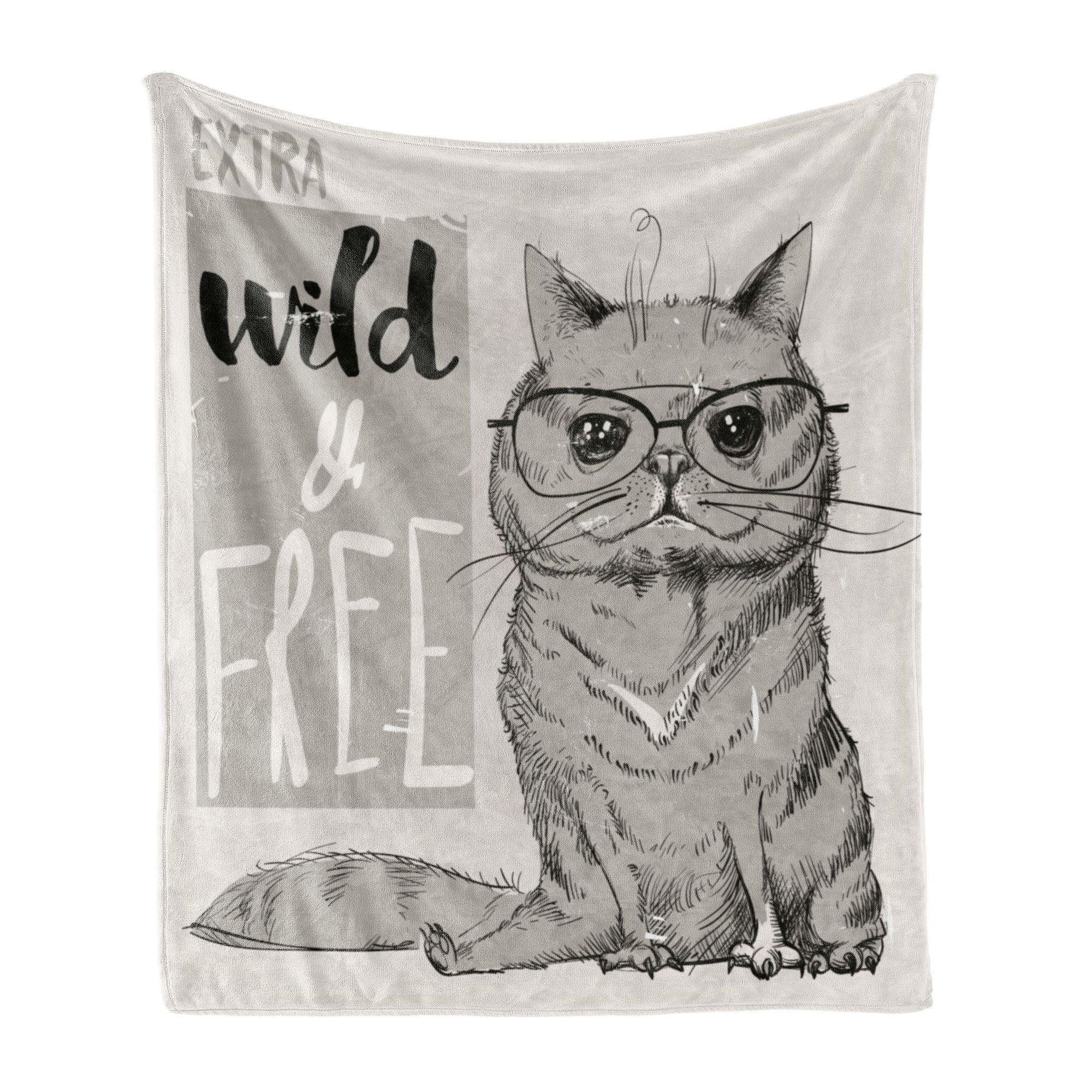 Wohndecke Gemütlicher Plüsch für den Innen- und Außenbereich, Abakuhaus, Modern Hipster Cat Humor