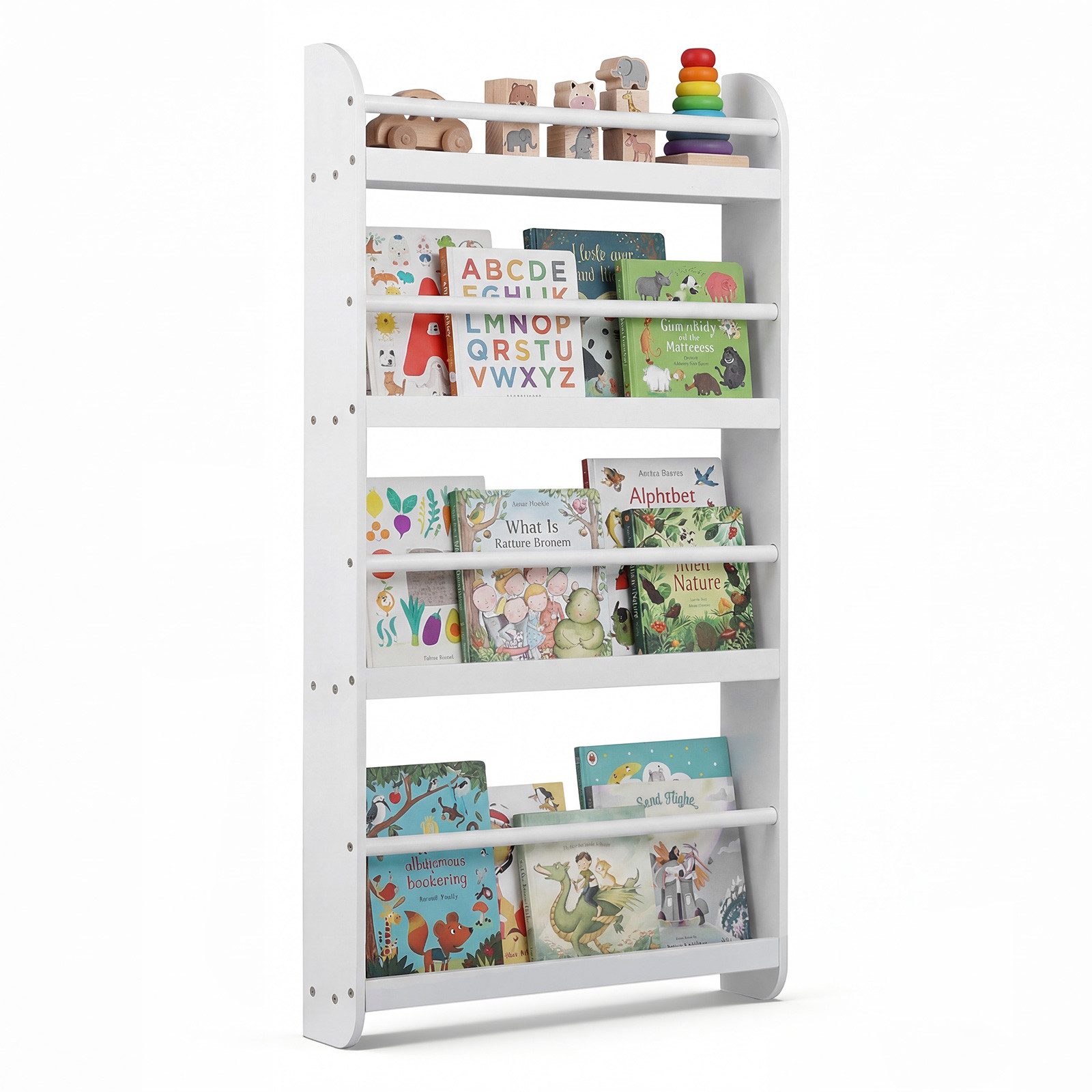COSTWAY Kinderregal, Bücherregal für Kinder mit 4 Ablagen Wandmontage 56x12x107cm
