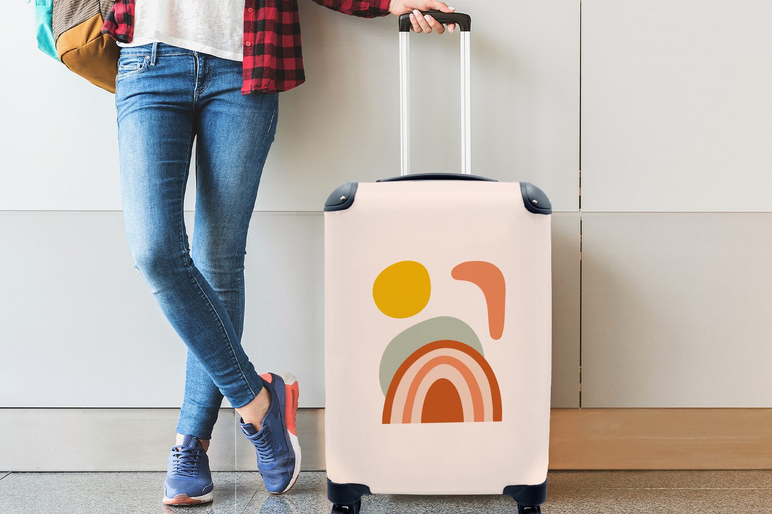 MuchoWow Handgepäckkoffer Sonne - Pastell - Ferien, Sommer, Reisetasche rollen, mit für Rollen, Reisekoffer Handgepäck 4 Trolley