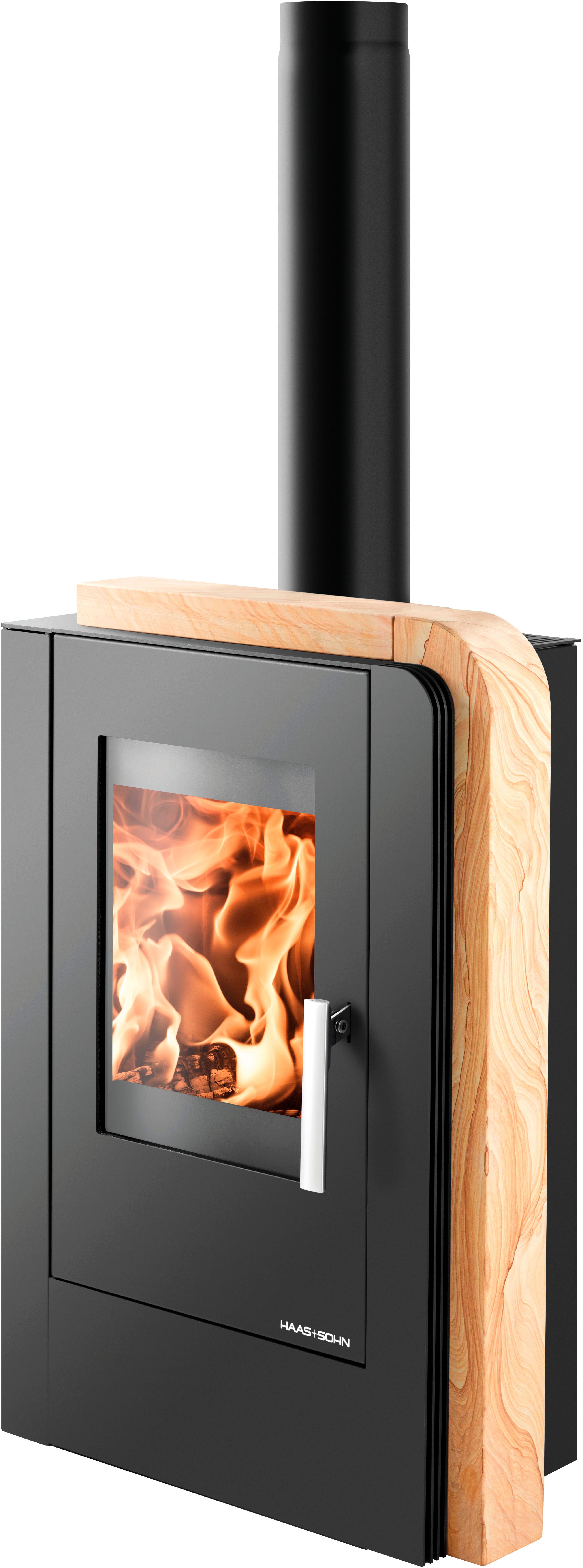 Haas + Sohn Kaminofen ARUBA 220.17-ST Woodstone, Grundfarbe perl-schwarz, Zeitbrand