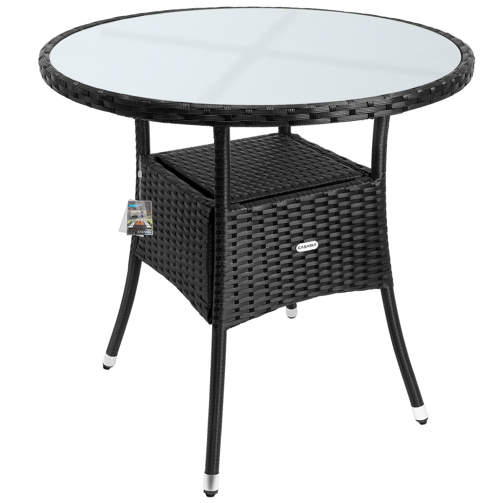 Casaria Gartentisch, Polyrattan Rund Glas Höhenverstellbar günstig online kaufen