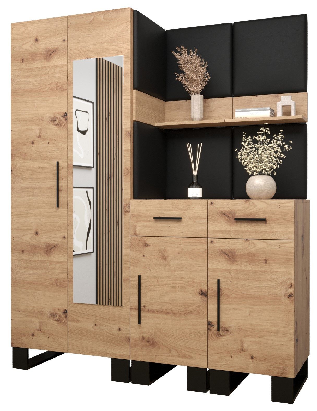ABIKS MÖBEL Garderoben-Set ARTIN Set 15 Garderobe mit gepolsterten Paneelen, Industriell Design