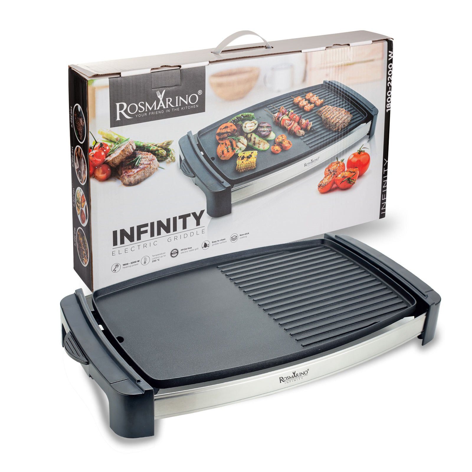 ROSMARINO Tischgrill Elektrische Grillplatte Infinity Innen- & Außenbereich Antihaft, 2200,00 W