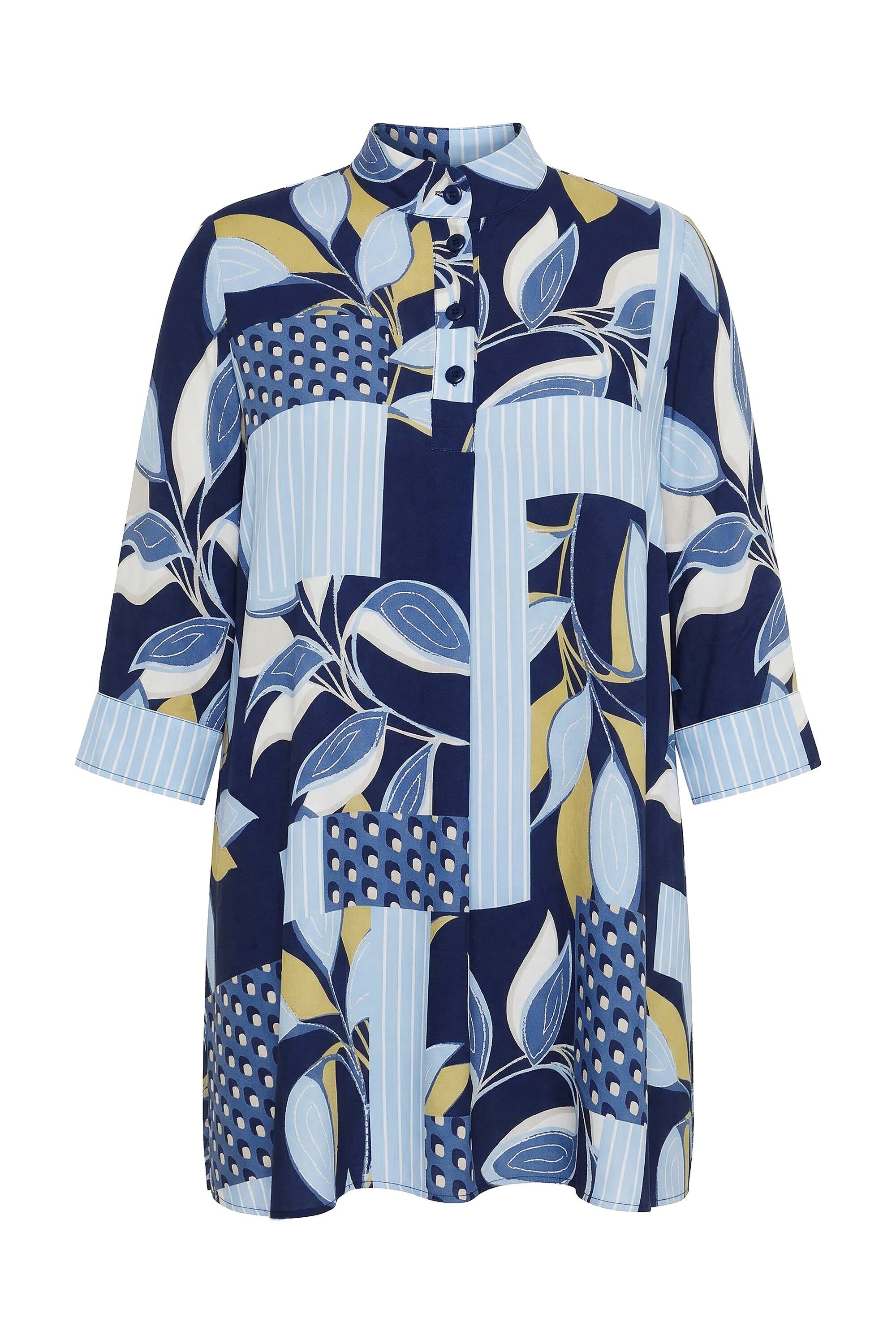 Ulla Popken Tunika Tunika Patch-Muster A-Linie Stehkragen 3/4-Arm