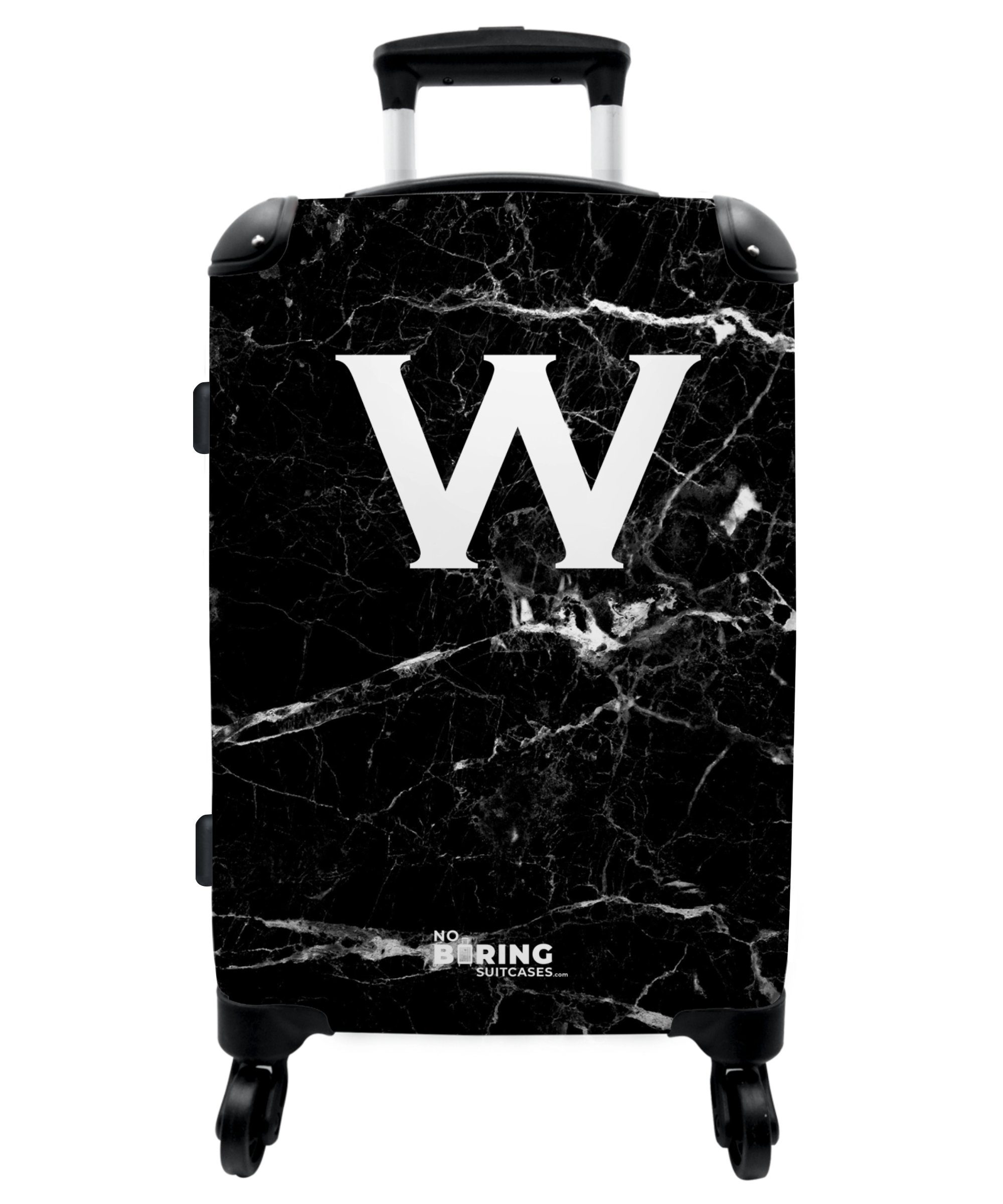 NoBoringSuitcases.com© Koffer 67x43x25cm Marmordruck - Schwarz - Buchstabe W, 4 Rollen, Aufgabegepäck Trolley Rollkoffer Große Reisekoffer mit 4 Rollen -