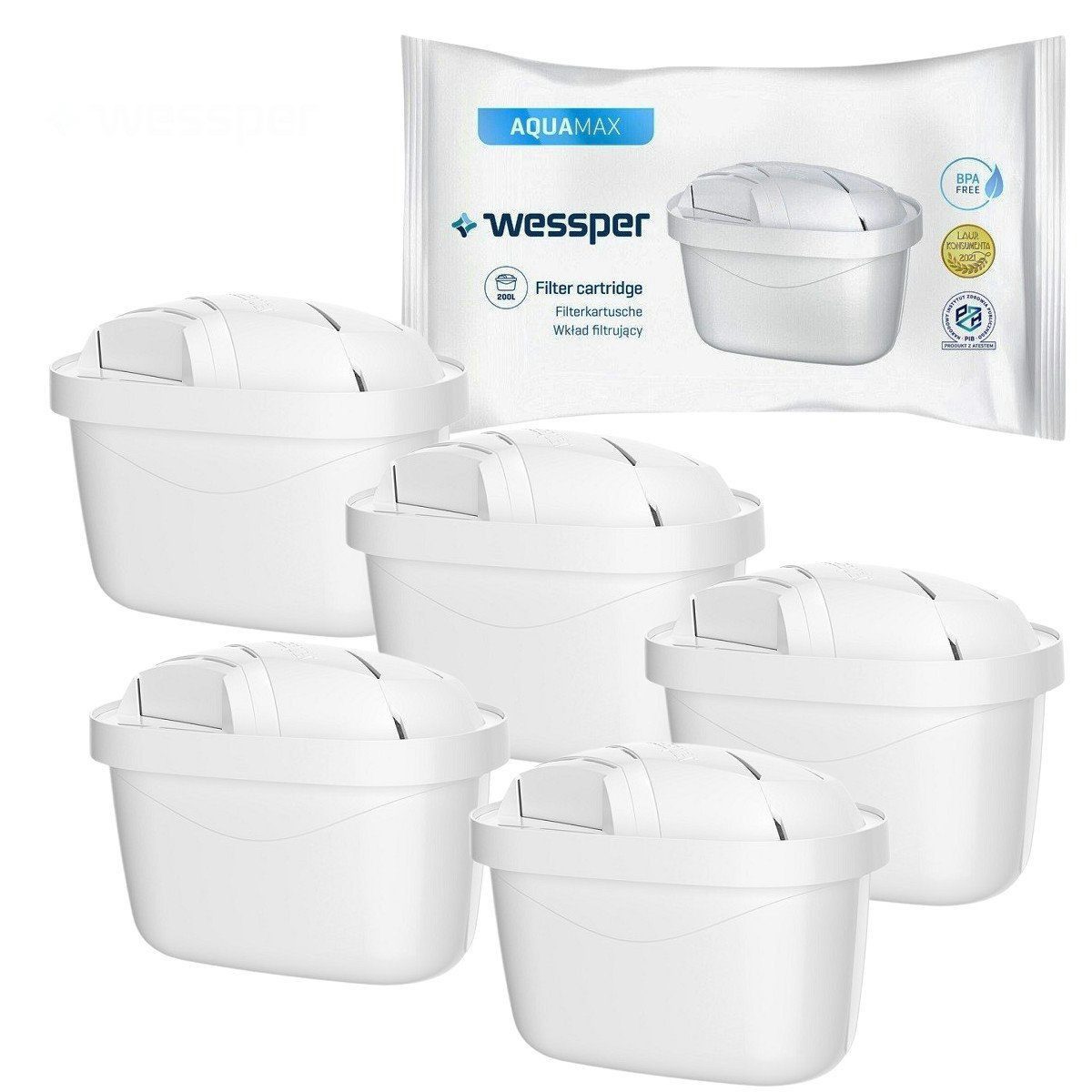 Kalk- und Wasserfilter 5 Stück Wessper® AQUAMAX Filter Kartuschen Filterkartuschen