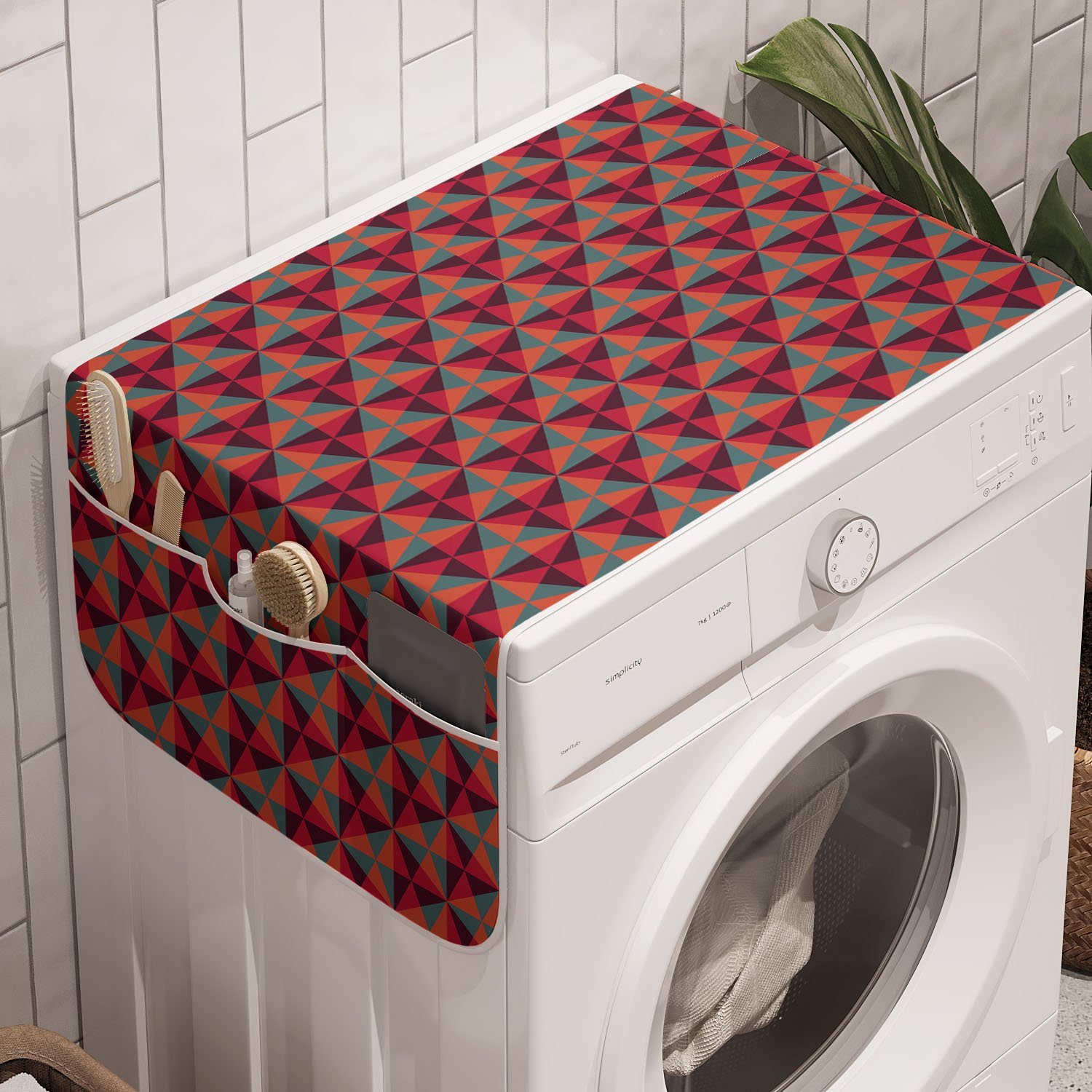 Abakuhaus Badorganizer Anti-Rutsch-Stoffabdeckung für Waschmaschine und Trockner, Geometrisch Triangles Mosaik