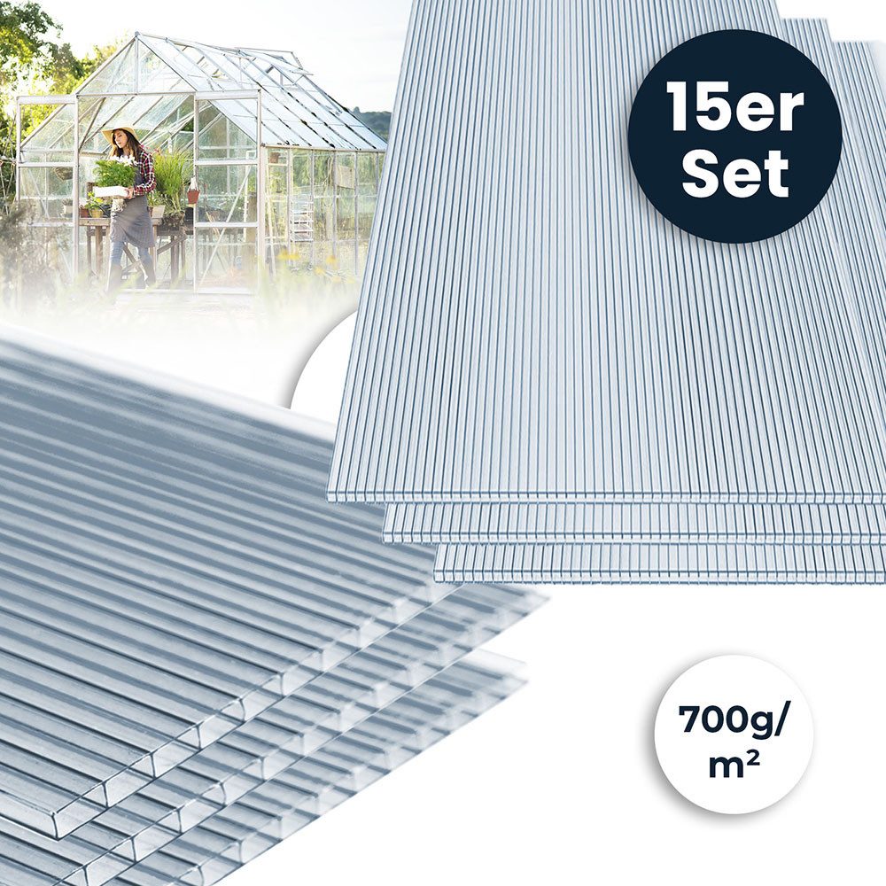 HOME DELUXE Hohlkammerplatte Polycarbonat Doppelstegplatten VARUS, (Geschützt - 15-teiliges Set), Strapazierfähiges Polykarbonat, Gesamtfläche: 10,25 m², 4 mm Stärke