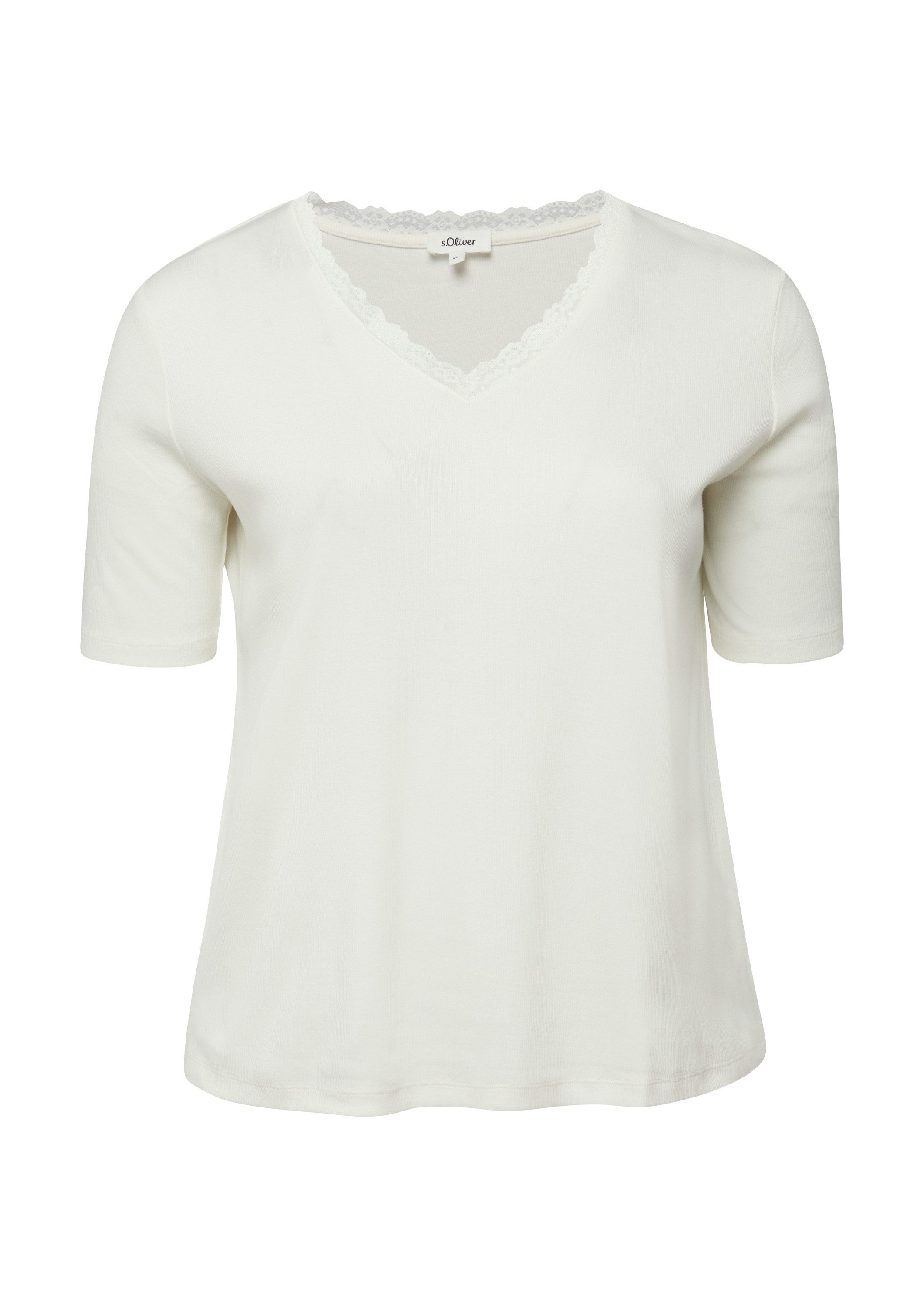 s.Oliver Kurzarmshirt T-Shirt Ripp-T-Shirt mit Spitze am Ausschnitt günstig online kaufen