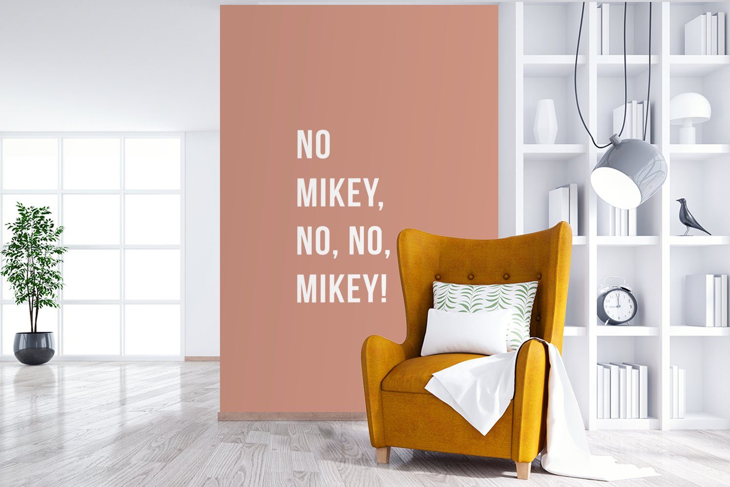 Montagefertig Wohnzimmer, nein, bedruckt, Matt, Vinyl St), (3 Tapete Zitate - nein, Mikey, Fototapete MuchoWow - Pink Mikey!, Wandtapete für Nein