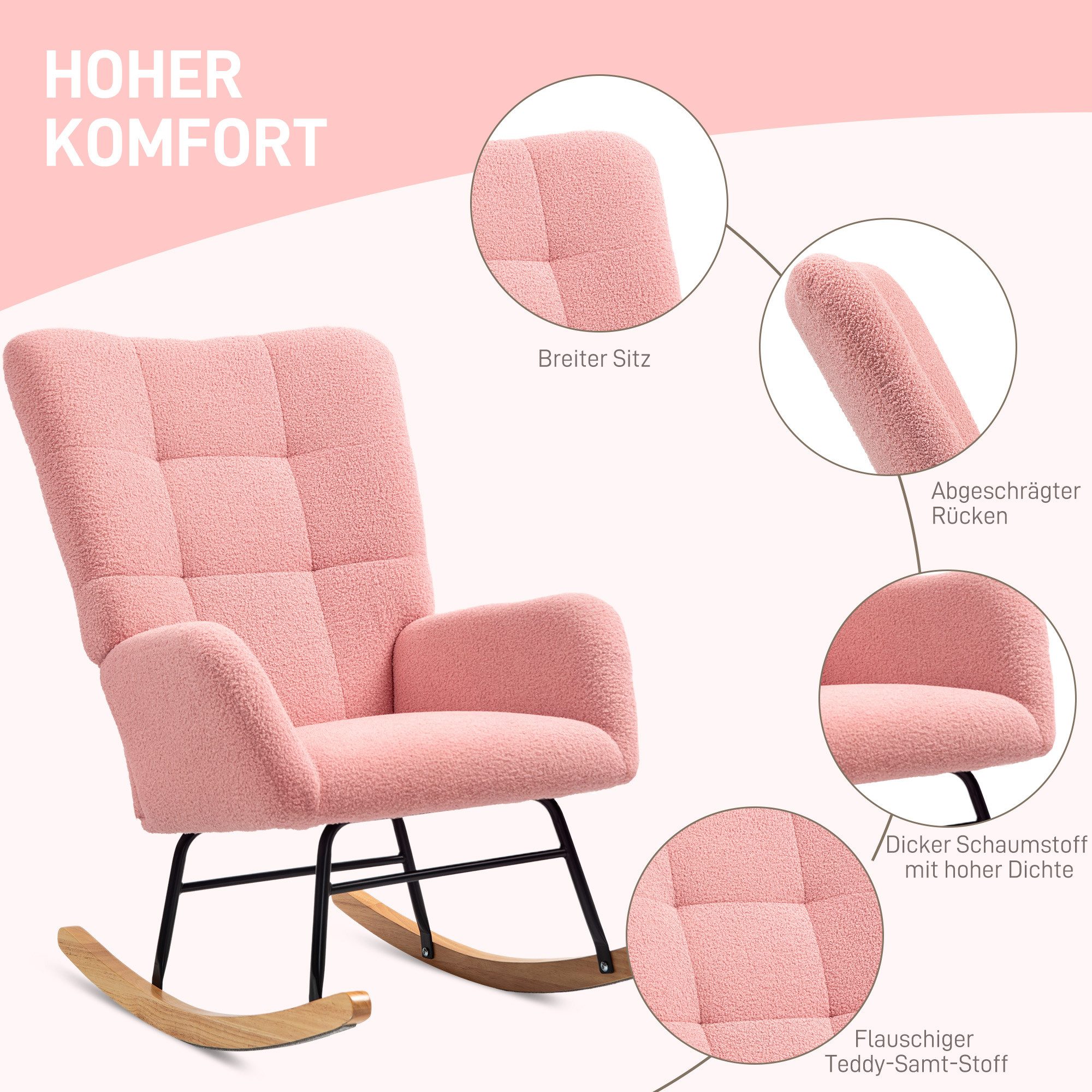 furnicato Schaukelstuhl mit kuscheligem Bezug, Polsterung, rutschfest, (1 St)