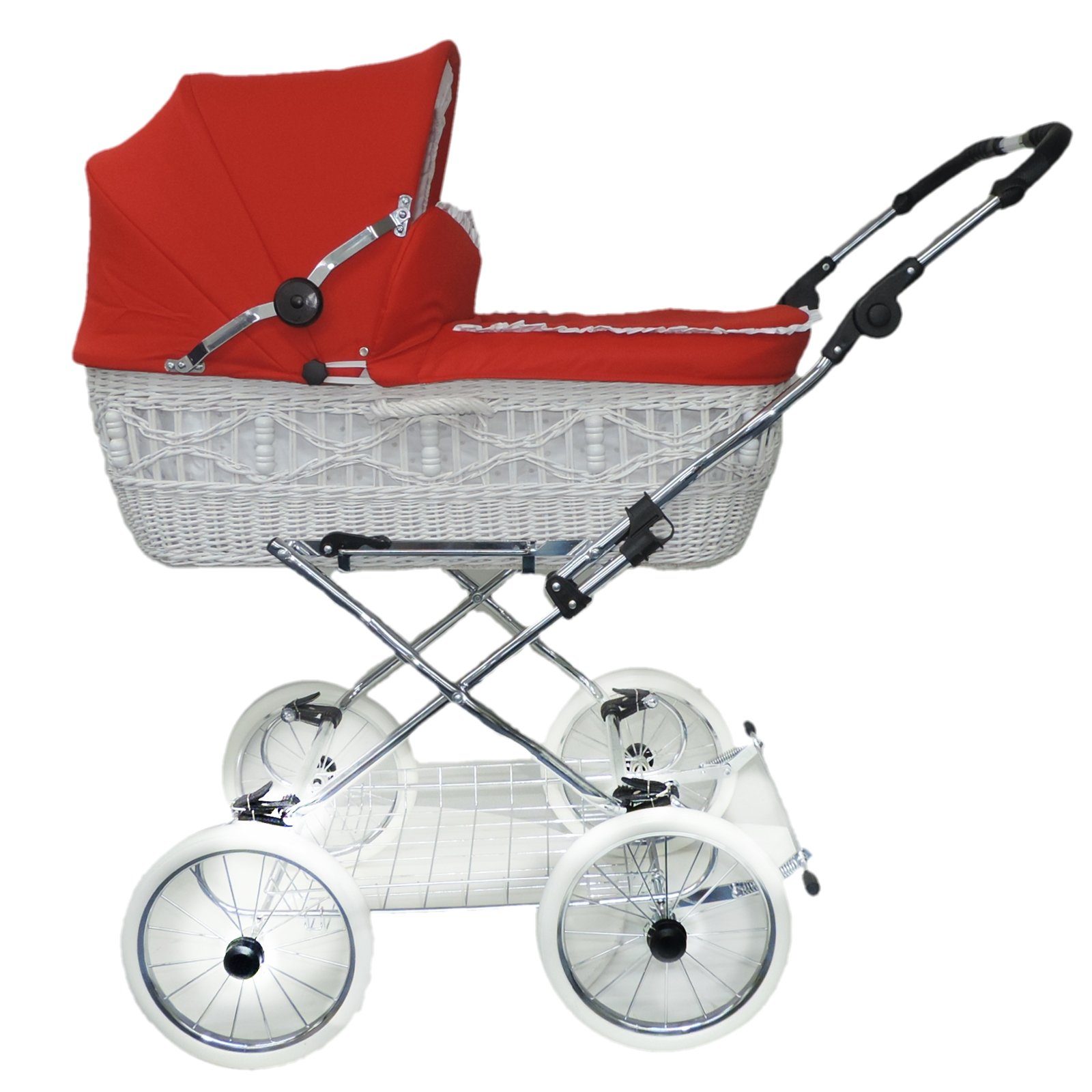 Eichhorn Kinderwagen Kombi-Kinderwagen Retro Korbkinderwagen Komplett-Set "Senator", Weide Weiß, inklusive Sportwageneinsatz (0-3 Jahre) / made in EU