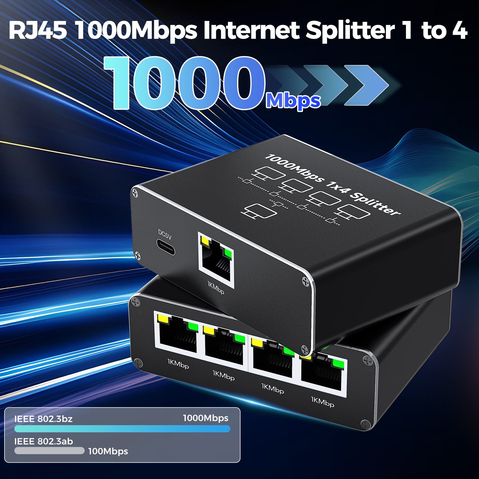 Bundviel LAN Splitter 1 auf 4 Gigabit Ethernet Switch 4-Port Verteiler Netzwerk-Switch – Bild 2 von 5
