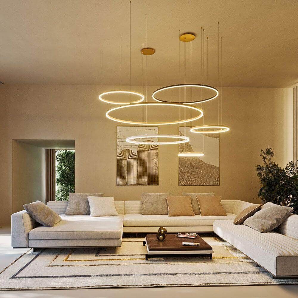 s.luce Pendelleuchte LED 5er-Ring Hängeleuchten Kombination Exzentrisch Schwarz, Warmweiß