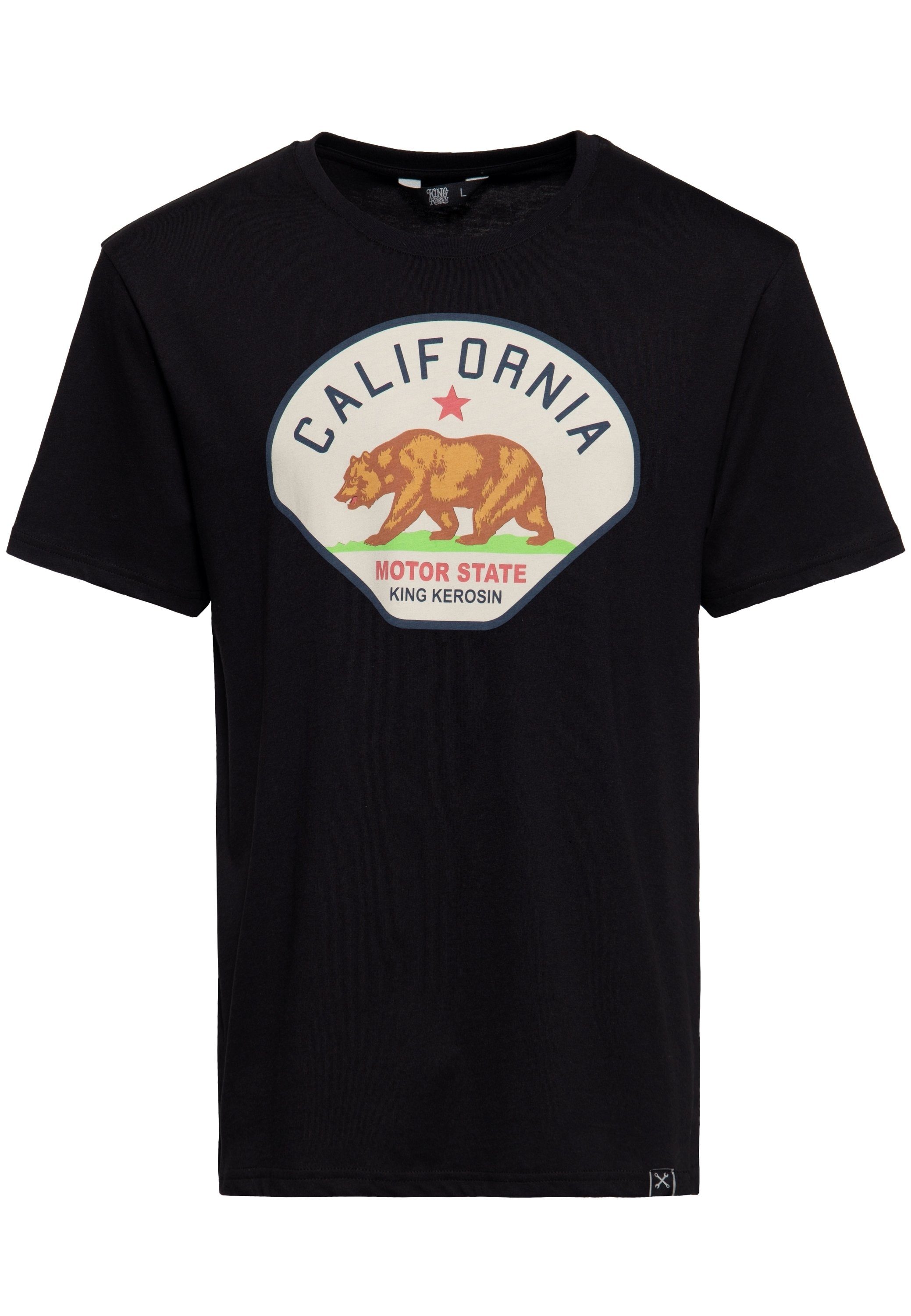 Logo mit California schwarz Motor Print-Shirt State kalifornischem KingKerosin