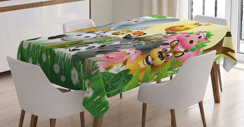Abakuhaus Tischdecke Farbfest Waschbar Für den Außen Bereich geeignet Klare Farben, Tier Tiere Dschungel