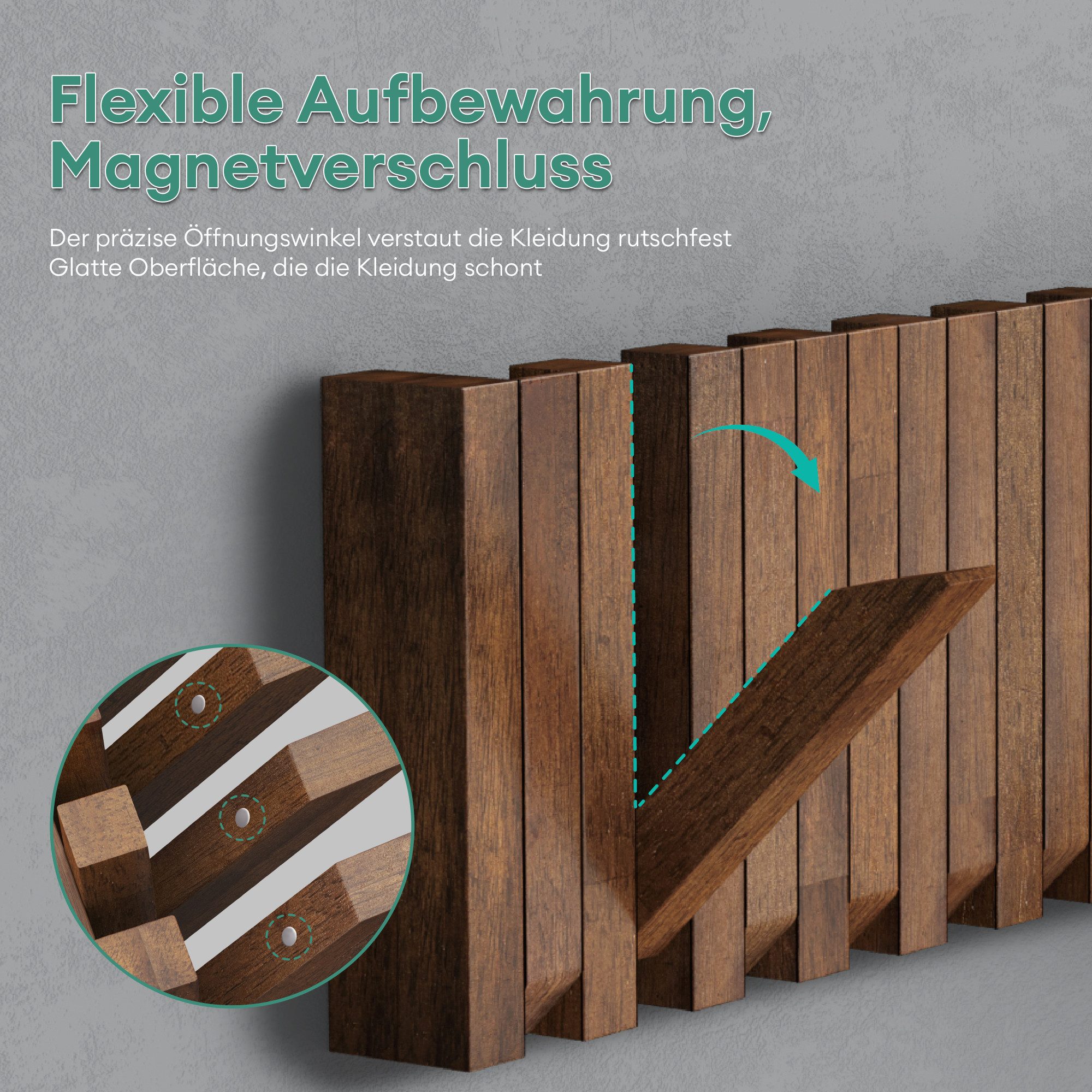 Mai & Mai Wandgarderobe Garderobenleiste Kleiderhaken Wandhaken aus Holz magnetisch Twigro-01, aus Holz