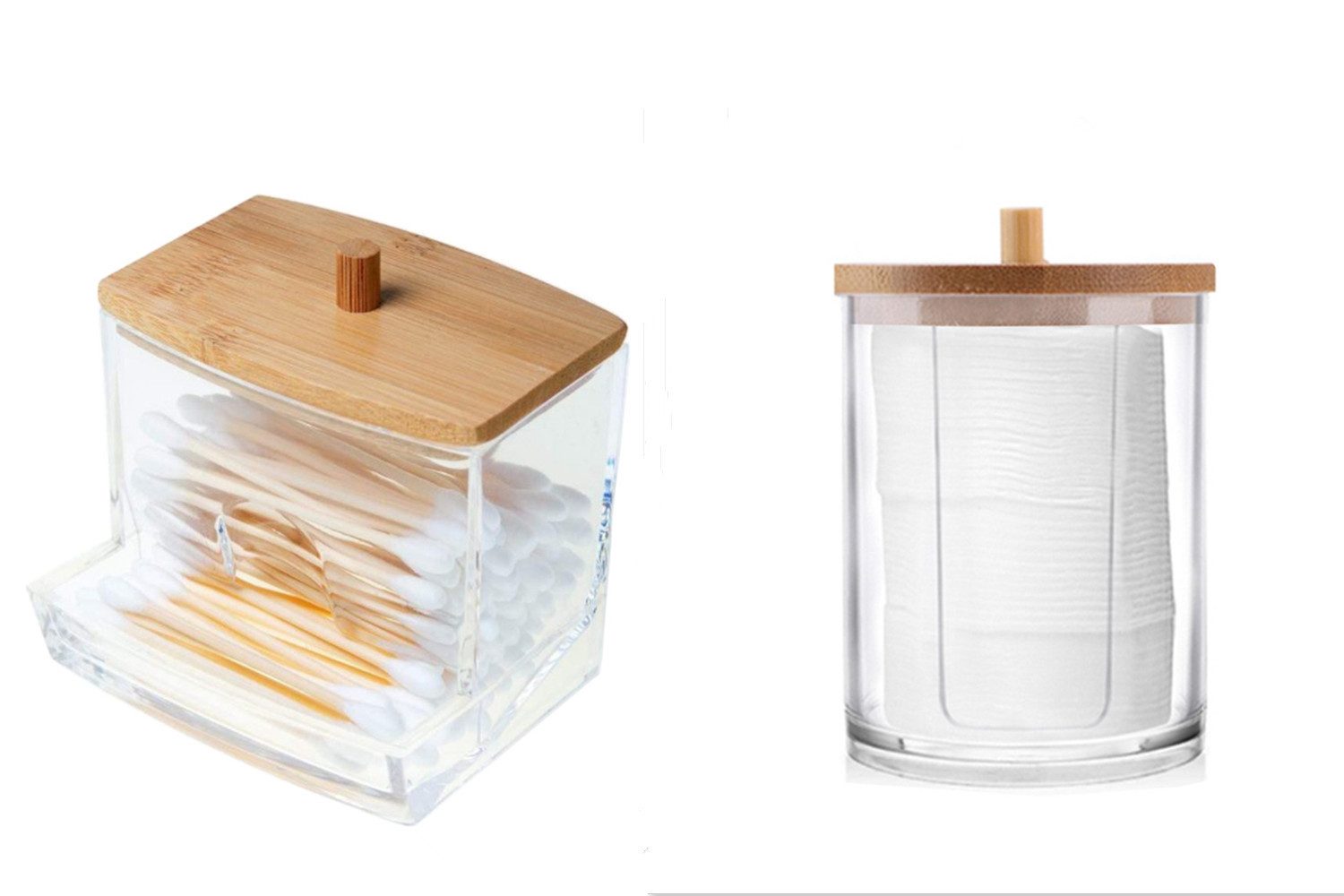 XDeer Wattestäbchenspender 2 Stück Wattestäbchen Behälter,Wattestäbchen Halter mit Bambusdeckel