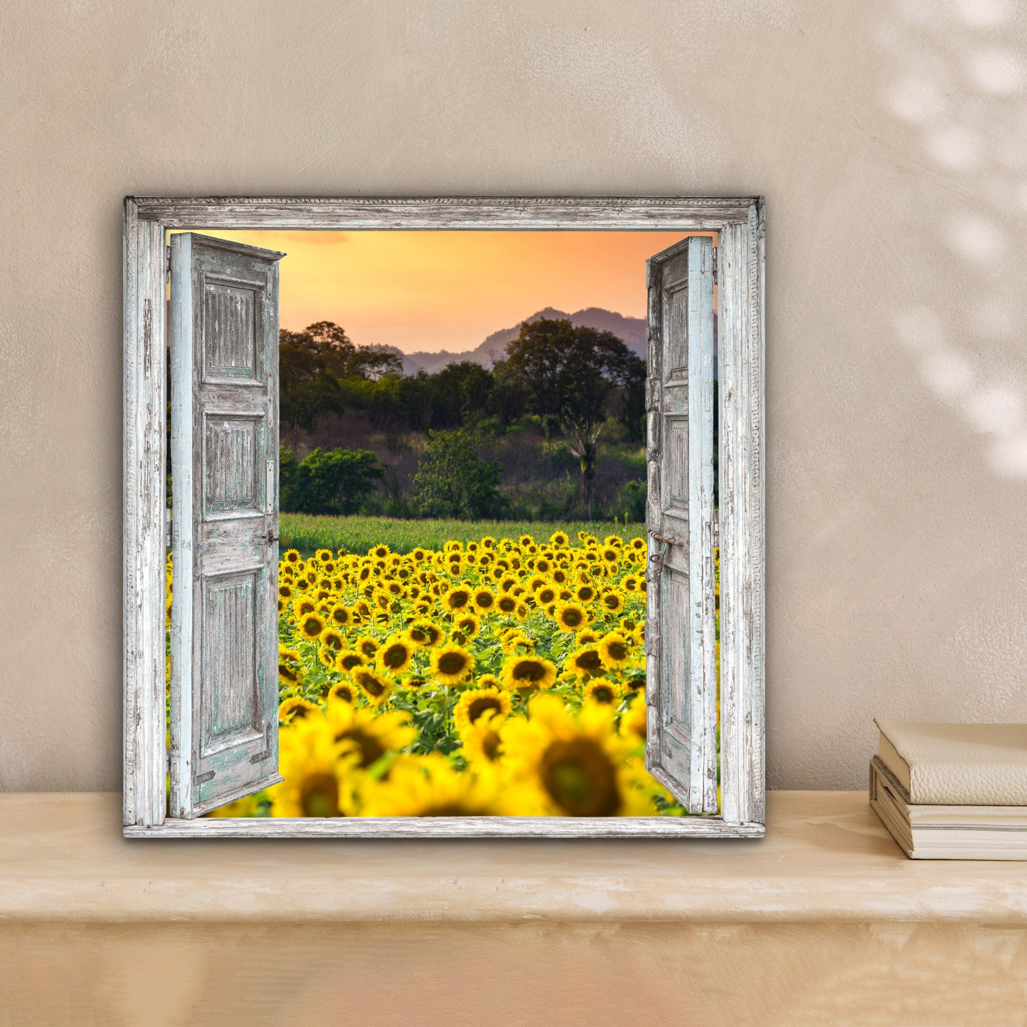 OneMillionCanvasses® Leinwandbild Sonnenblume - Abend - Blumen - Ansicht, Fotodruck (1 St), Wandbild, Deko Schlafzimmer Wohnzimmer Flur 20x20 cm – Bild 2 von 5