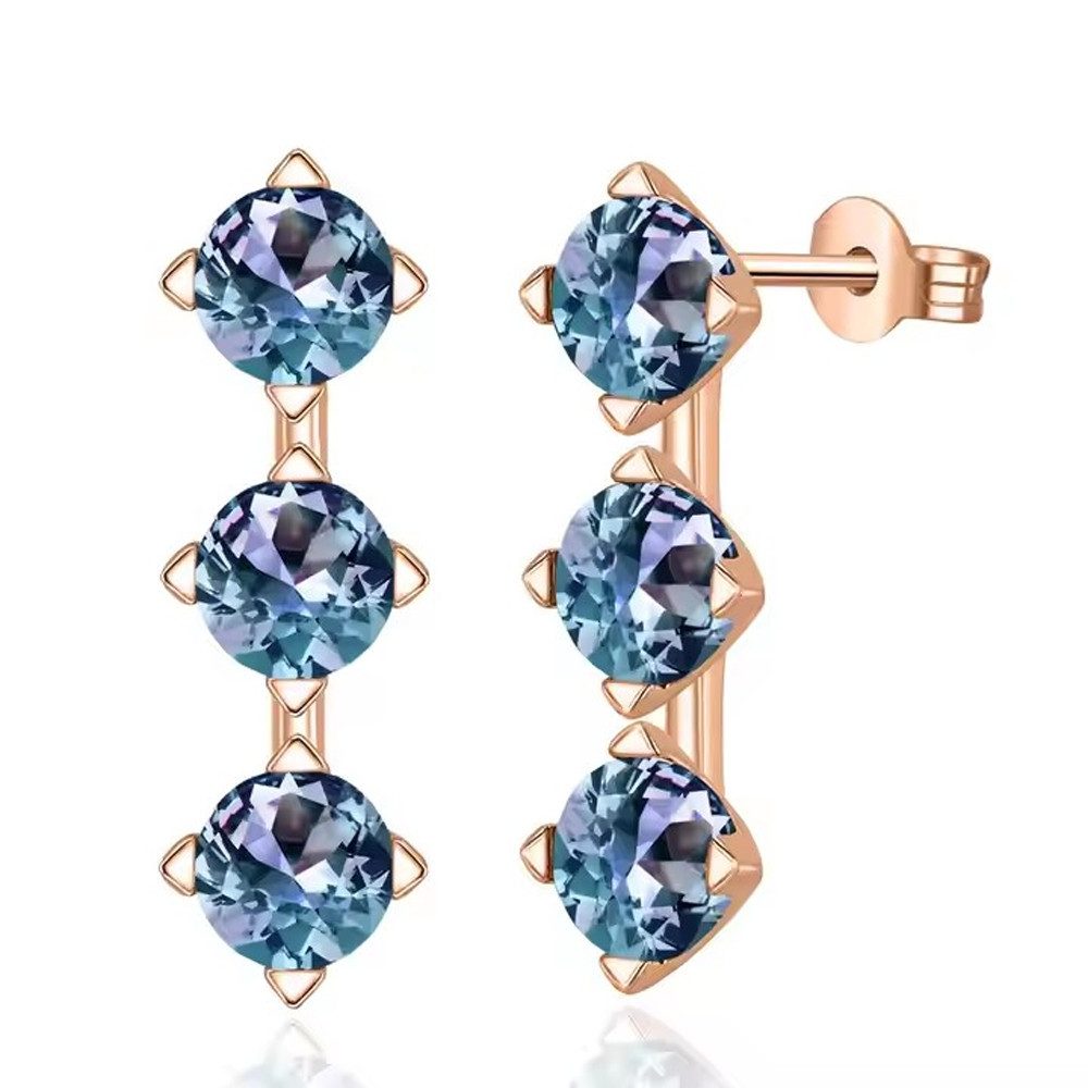Paar Ohrstecker elegante 3 Steine Alexandrit Ohrstecker