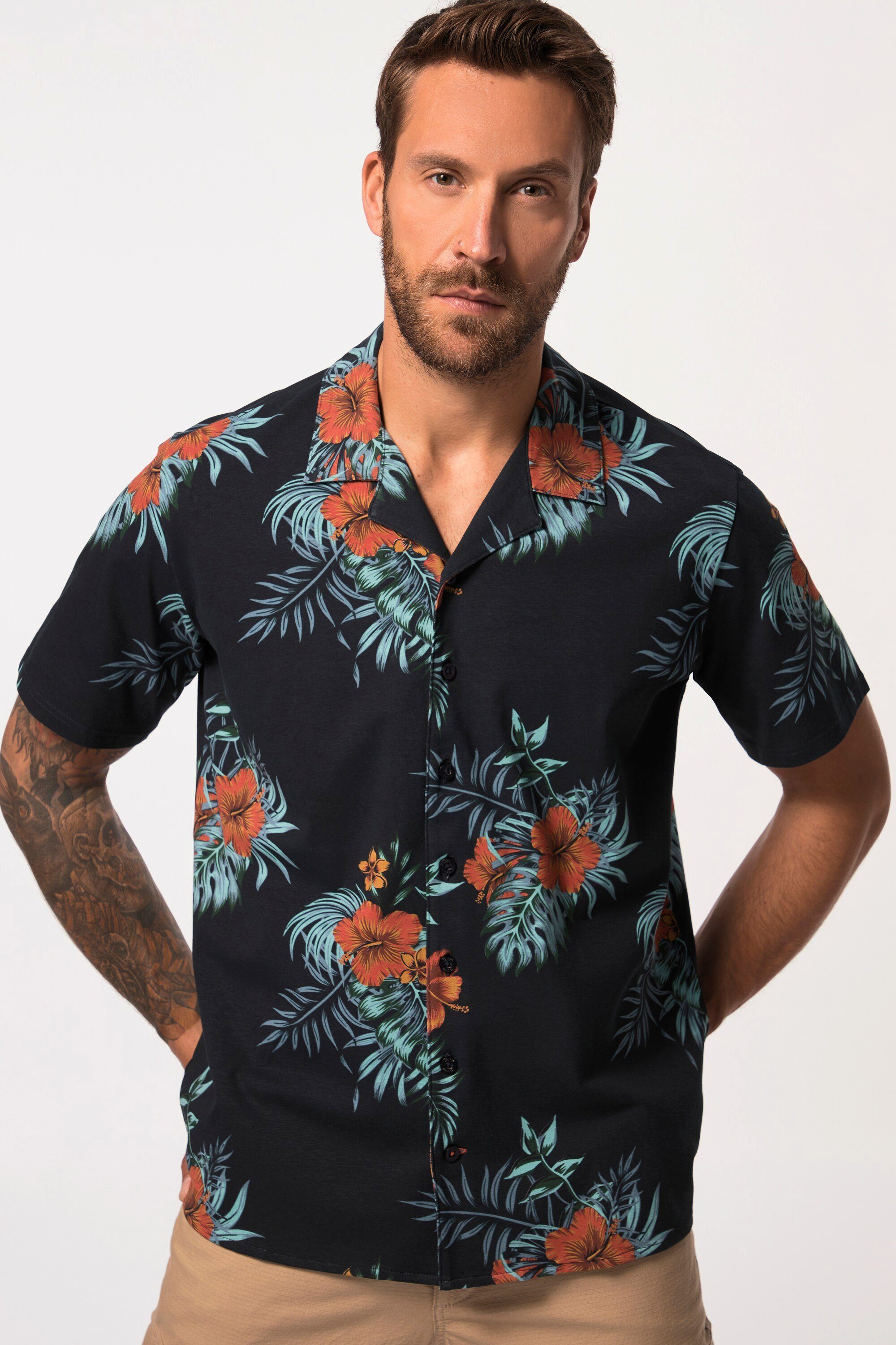 JP1880 Kurzarmhemd Hemd FLEXNAMIC® Halbarm floraler Print Cuba-Kragen