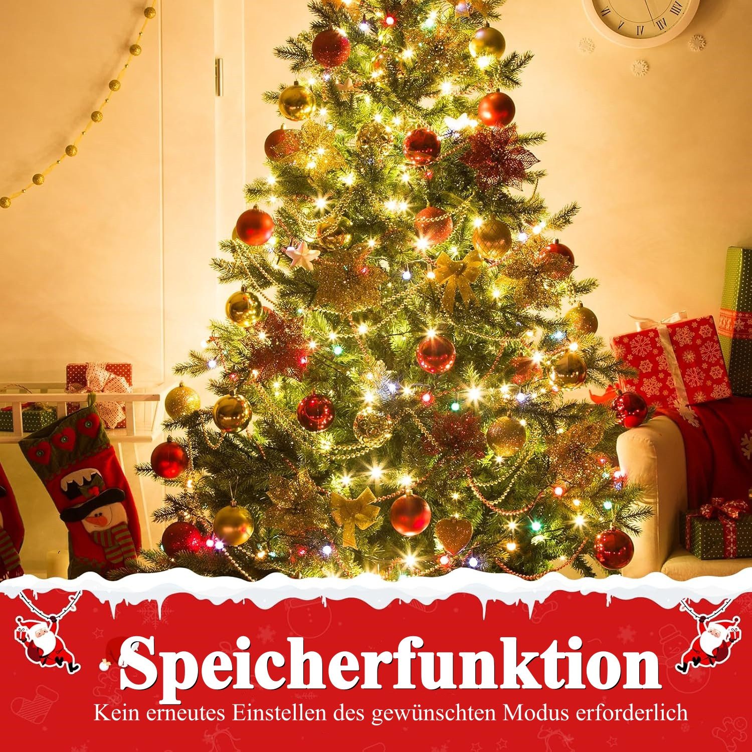 Quntis LED-Lichterkette 10-100M Lichterkette Weihnachtsdeko Innen/Außen mit Stecker, 8 Modi, Lichtervorhang Lichterkette Weihnachtsbaum Deko für Weihnachten – Bild 4 von 5