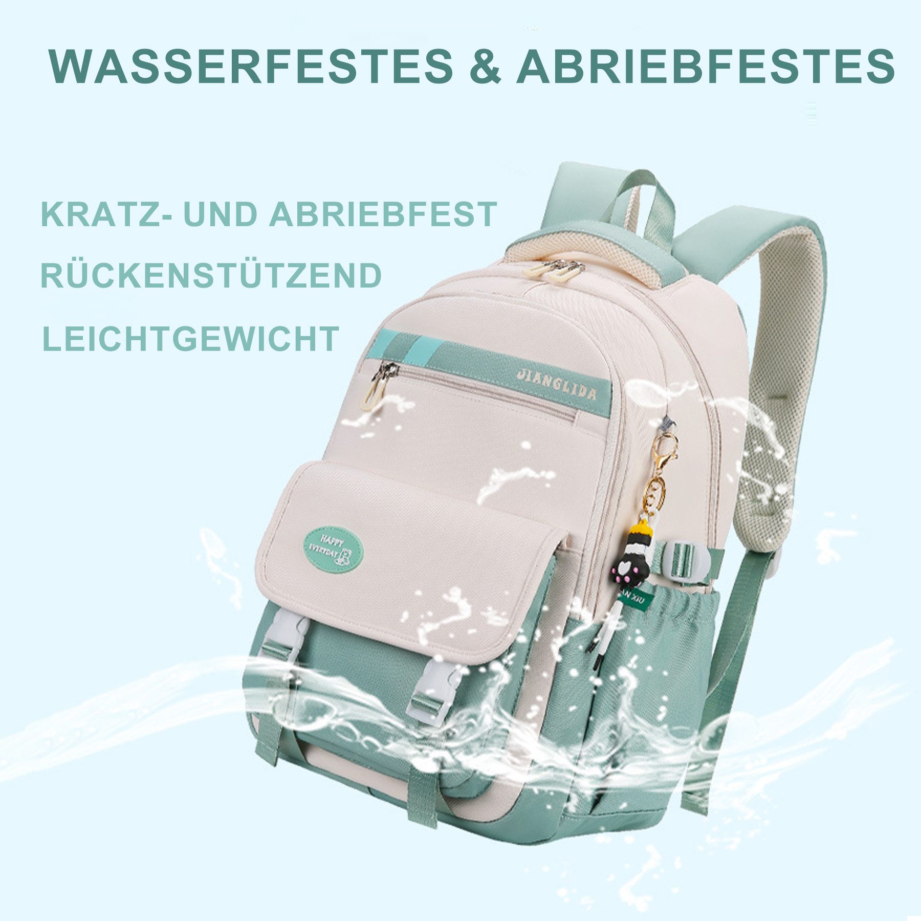 Mutig Schulrucksack Schulrucksack Teenager,Schulranzen-Set 3-teilig,große Kapazität (Wasserdicht Schulranzen,Unisex Geeignet für Mittelstufe-Universität, Mit Anhänger für jugendliche zum Schulbesuch,Einkaufen,Camping usw), Mit ergonomischem Design zur Entlastung von Schultern und Rücken