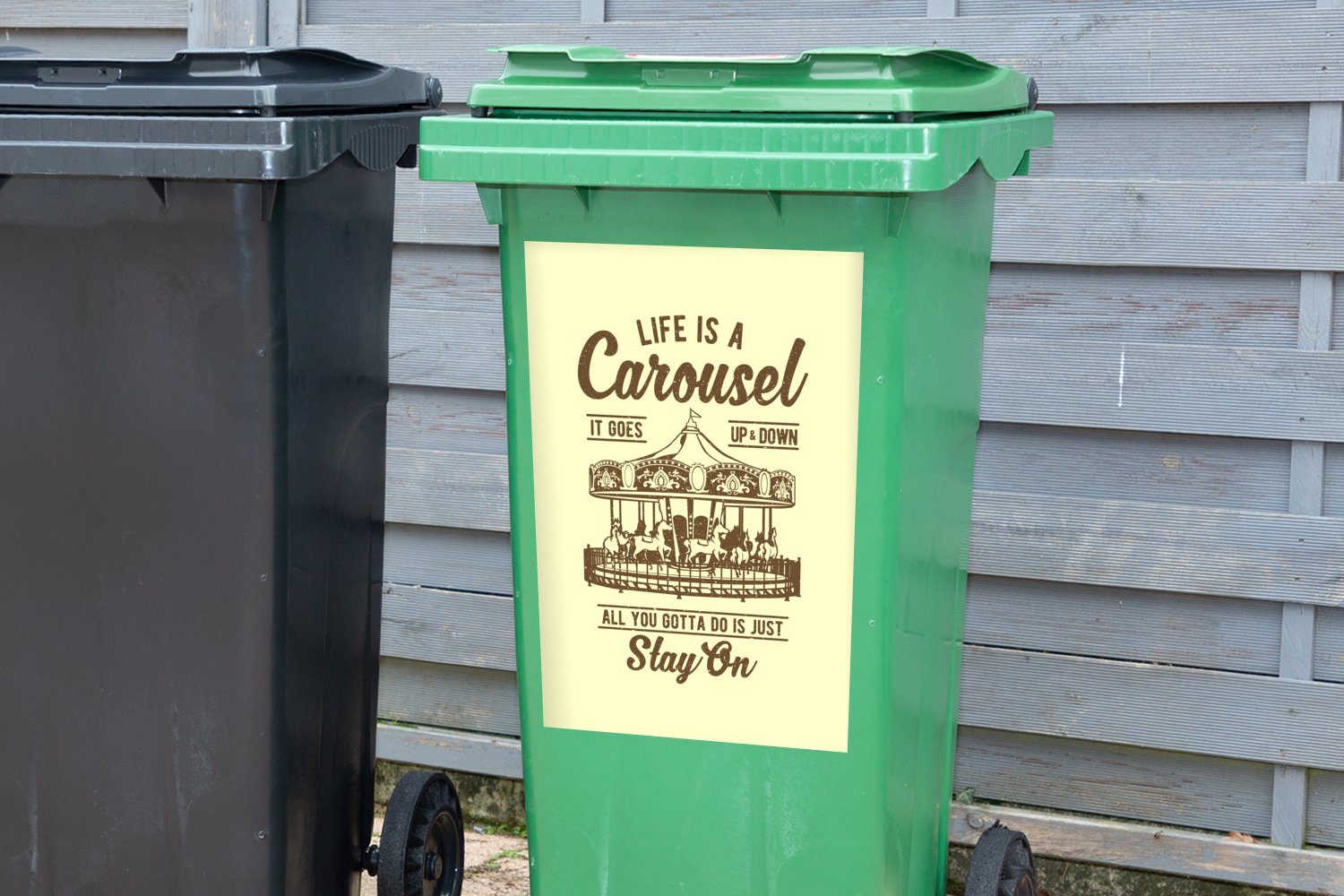 MuchoWow Container, Abfalbehälter Rummelplatz (1 Vintage Mülleimer-aufkleber, - Sticker, Mülltonne, Wandsticker Gelb St), -