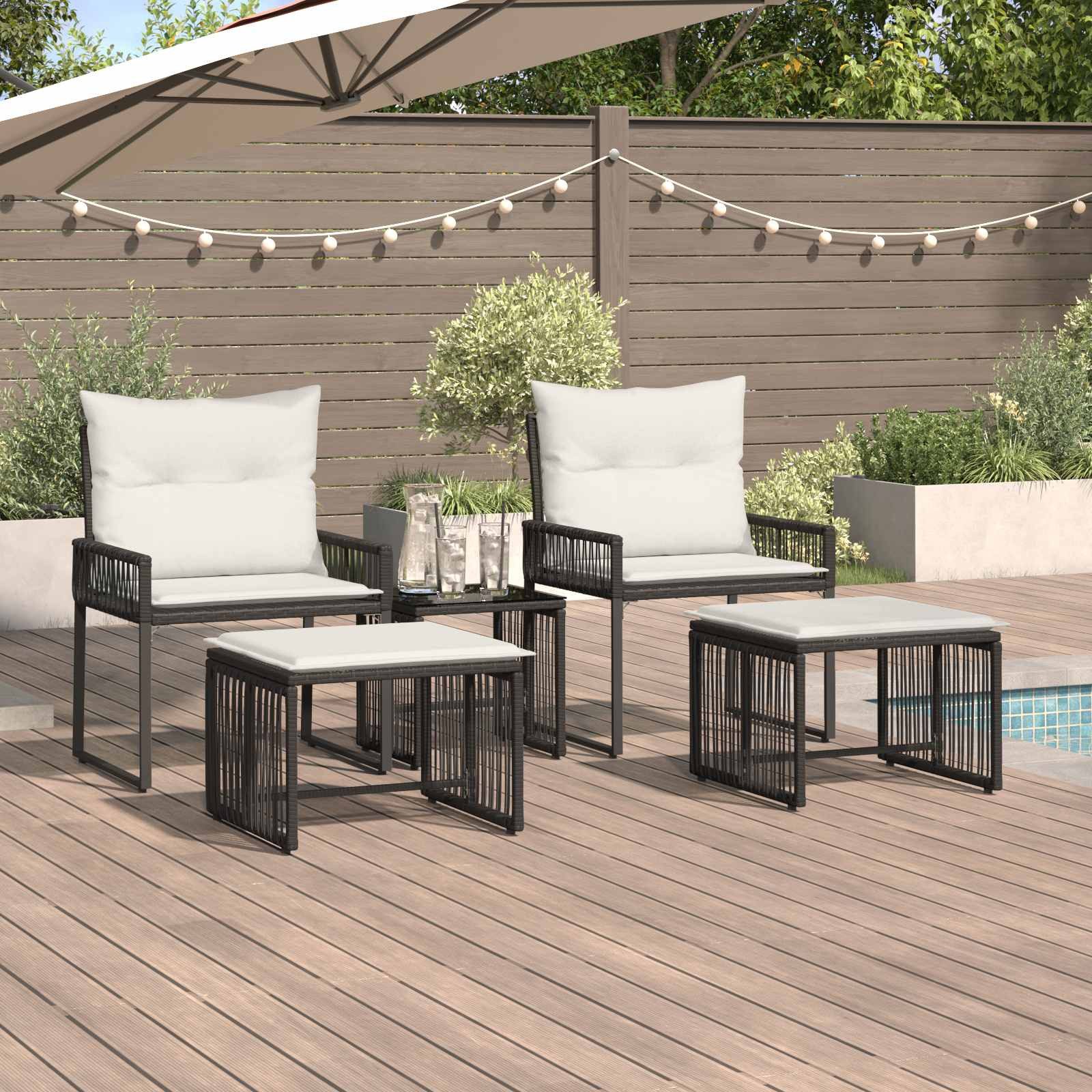 vidaXL Gartenlounge-Set Gartenmöbel Set 11 pcs Schwarz und Cremeweiß Poly-Rattan, (11-tlg)