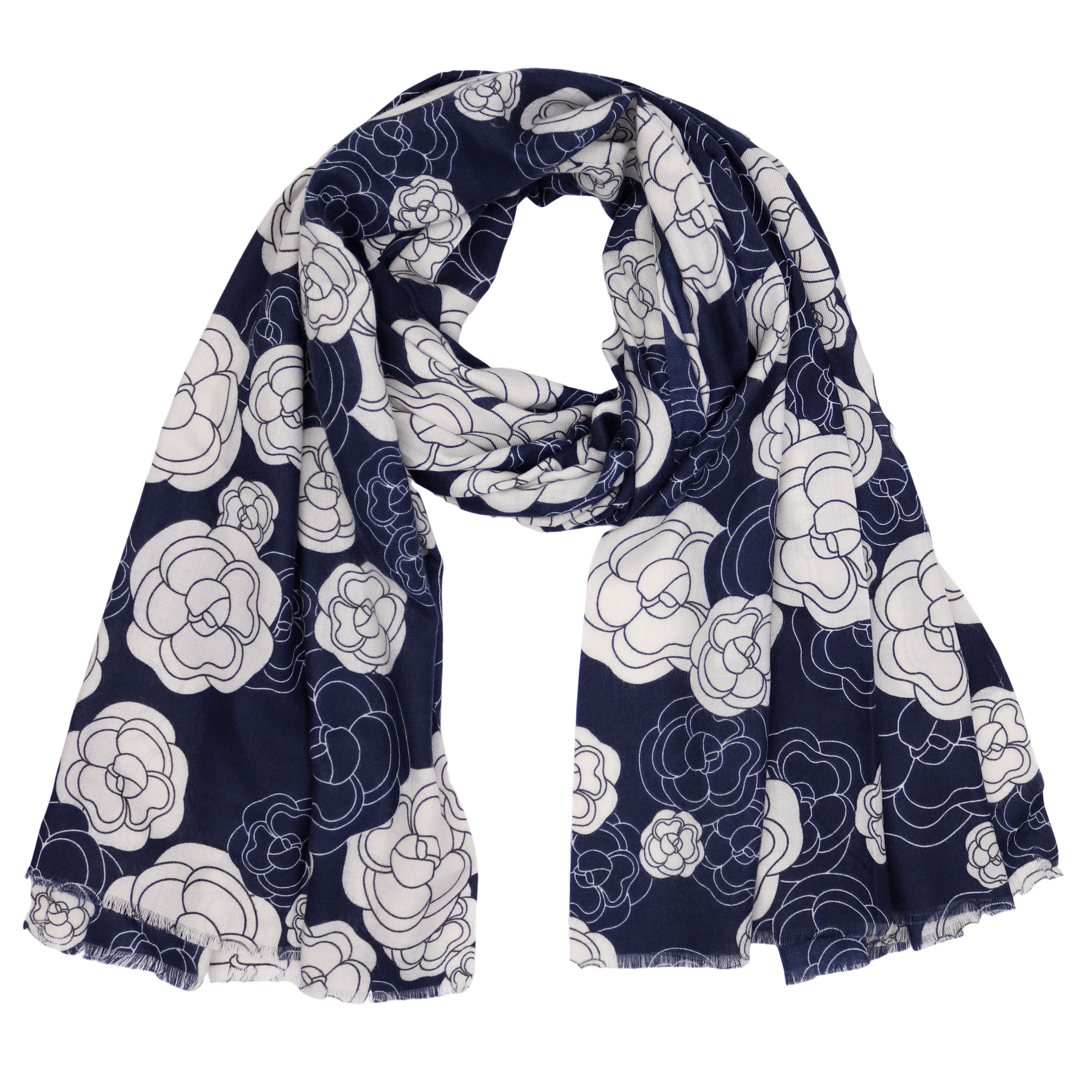 Modeschal weicher und warmer Schal Blumen mit Fransen, 90x180cm
