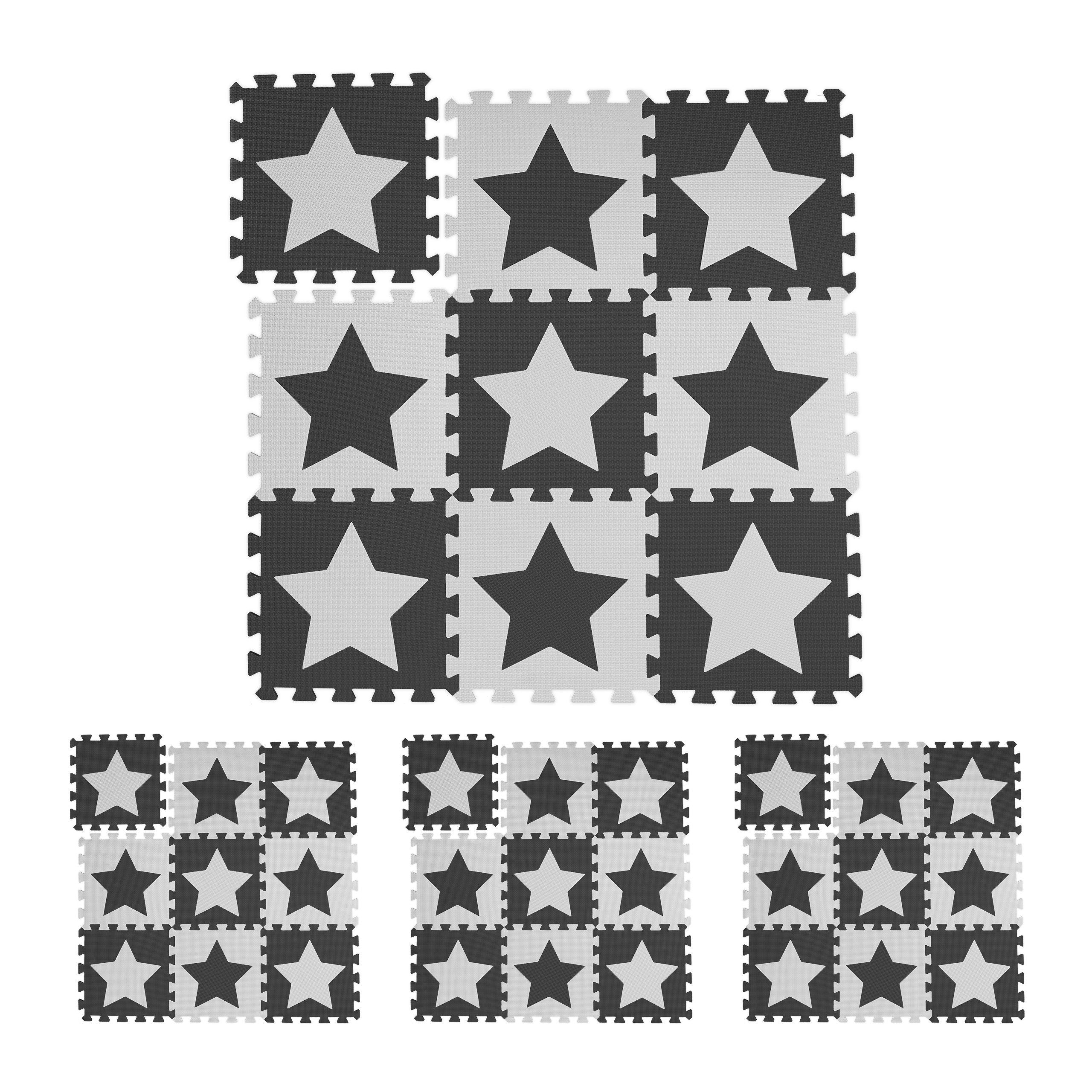 Spielmatte 36 x Puzzlematte Sterne weiß-grau