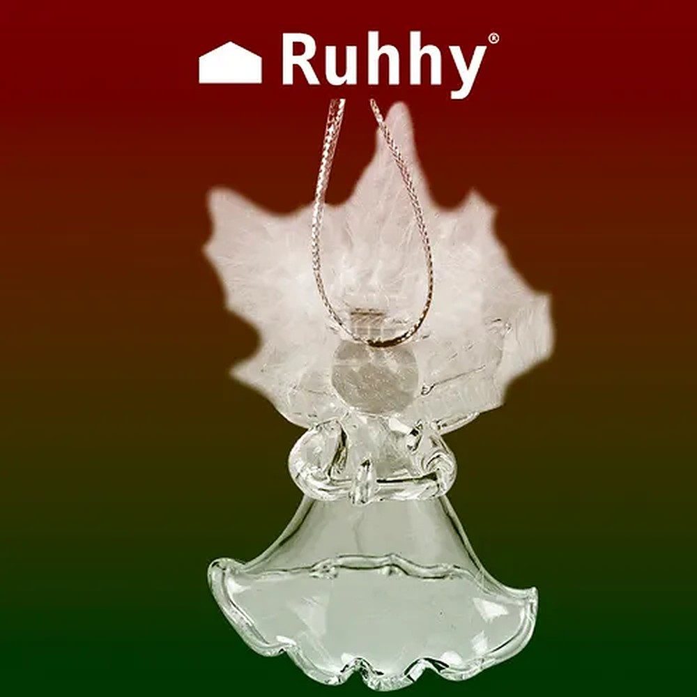 Ruhhy Christbaumschmuck Glasengel Baumanhänger (6-tlg), Glas mit Federflügeln, bruchsicher verpackt, 6er-Set