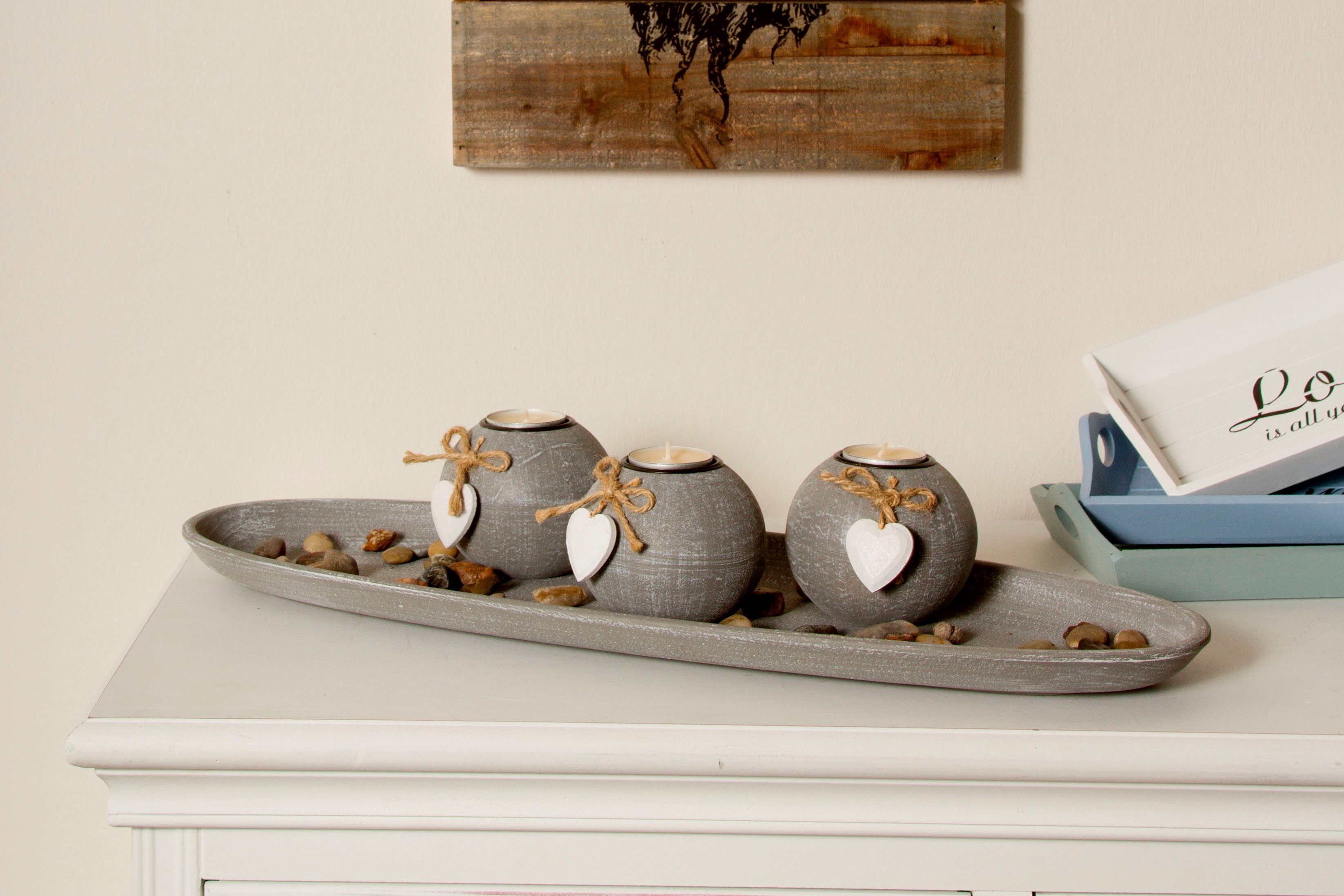 Teelichthalter mit Tablett Teresa, grau