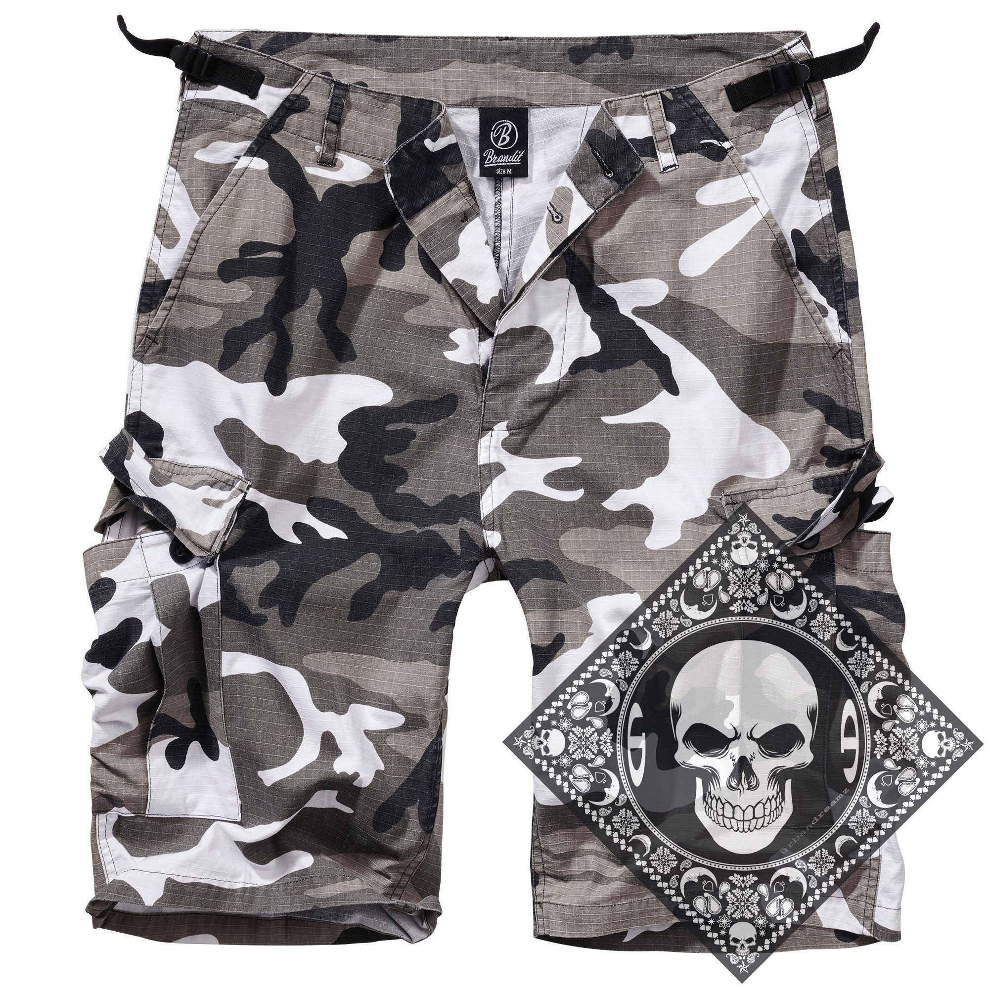 Brandit Cargoshorts Cargo Shorts kurze Hose Ripstop Army mit UD Bandana