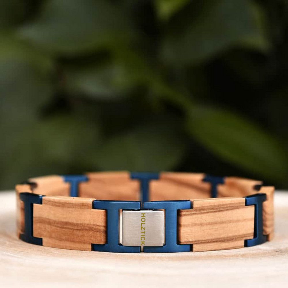 Holztick Bavaria Gliederarmband Fidelis, schönes lockeres Armband aus Olivenholz und Edelstahl
