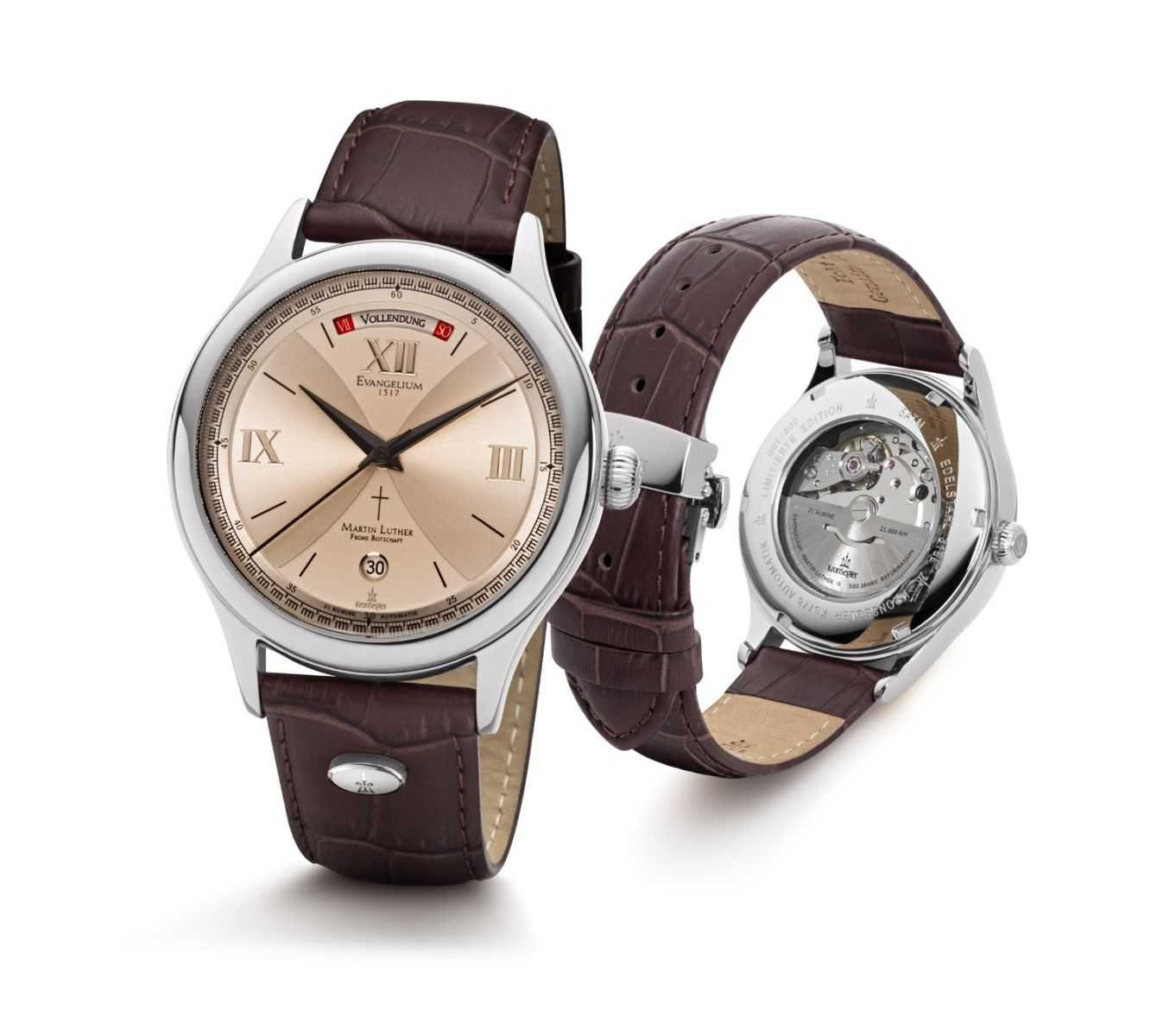 Kronsegler Automatikuhr Martin Luther Evangelium Herrenuhr stahl/bro 40 mm