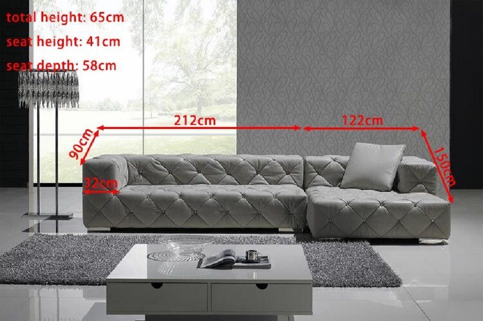 Leder Ledersofa, Ecksofa Grau Europe Chesterfield Ecksofa JVmoebel Made in Wohnlandschaft Modern