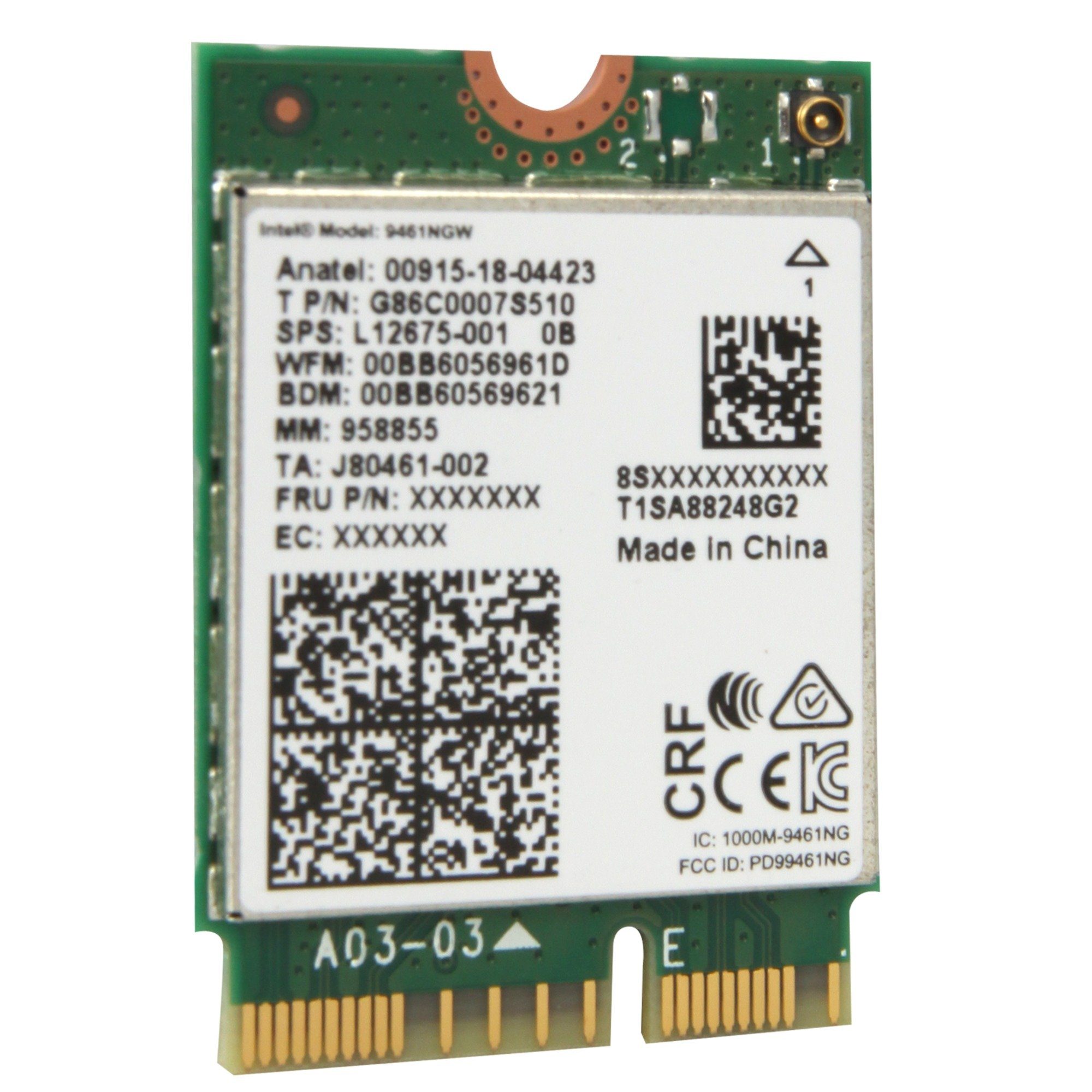 Intel® Dual Band WLAN-AC 9461 M.2 Netzwerk-Adapter, WLAN: WLAN 2,4 Ghz ...
